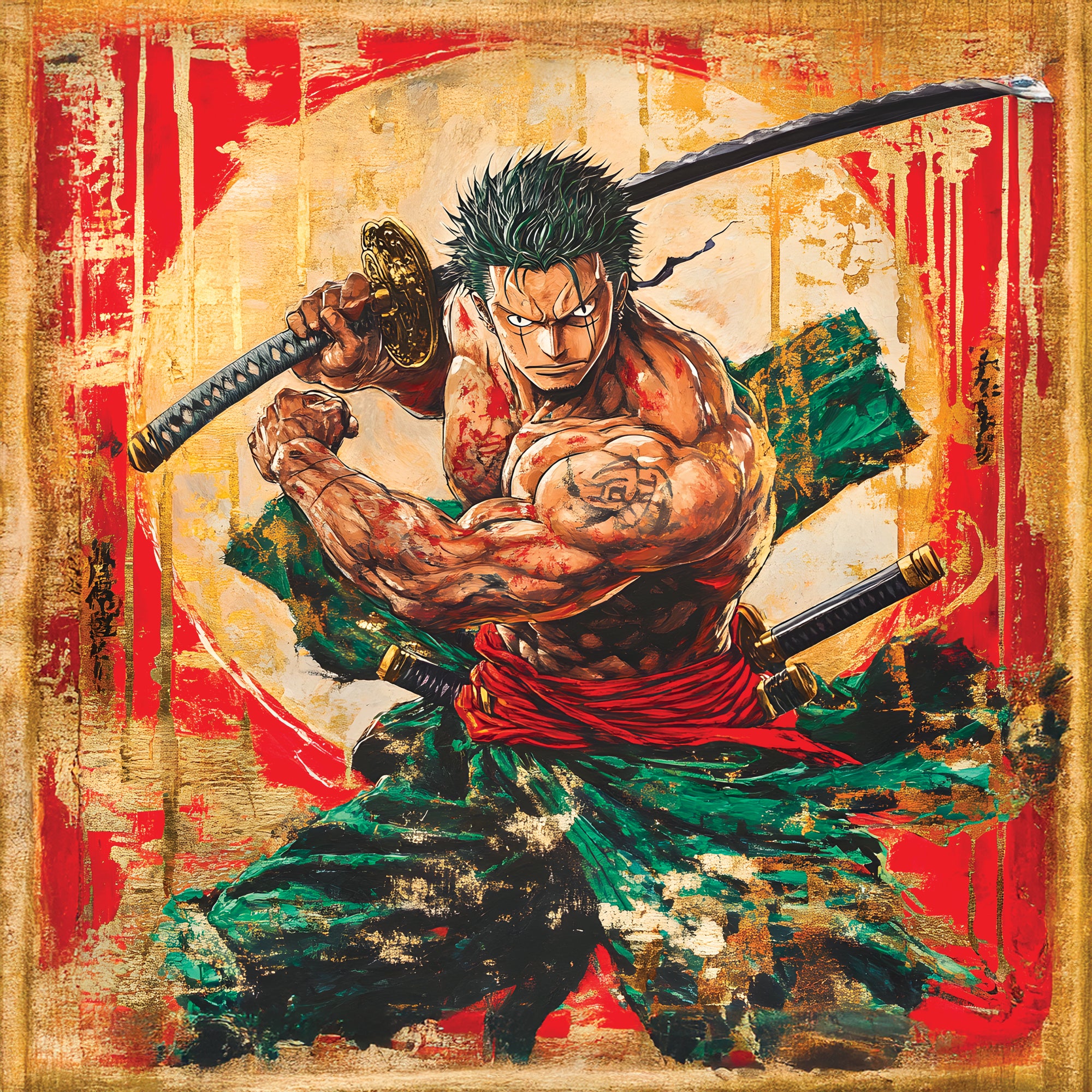 Tableau One Piece Zoro Lame de Feu - Décoration Murale - Fabulartz.fr