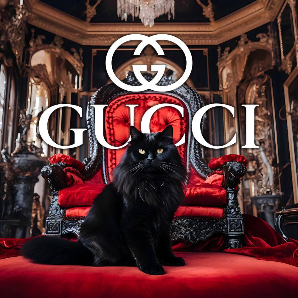 Luxury and Mystery - Tableau Luxe Gucci Chat Noir