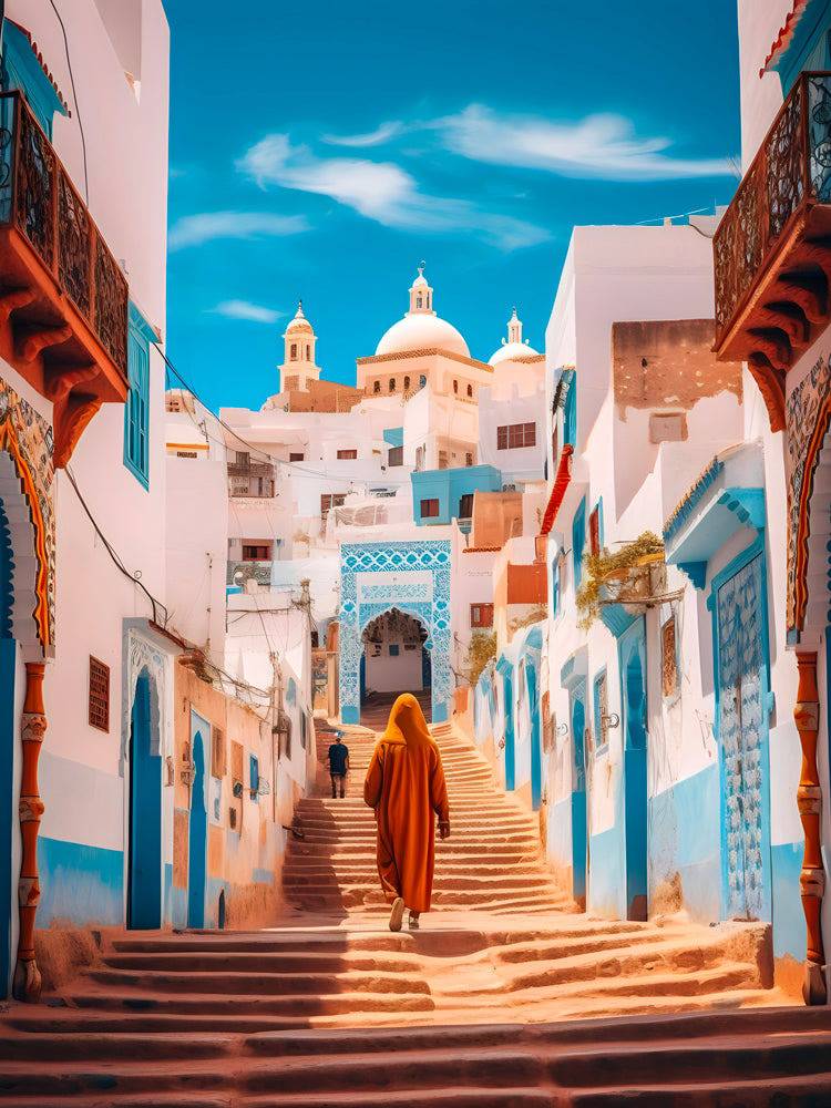 Marches vers le Ciel: Éclat d'une Médina Marocaine - Tableau Oriental - Fabulartz.fr