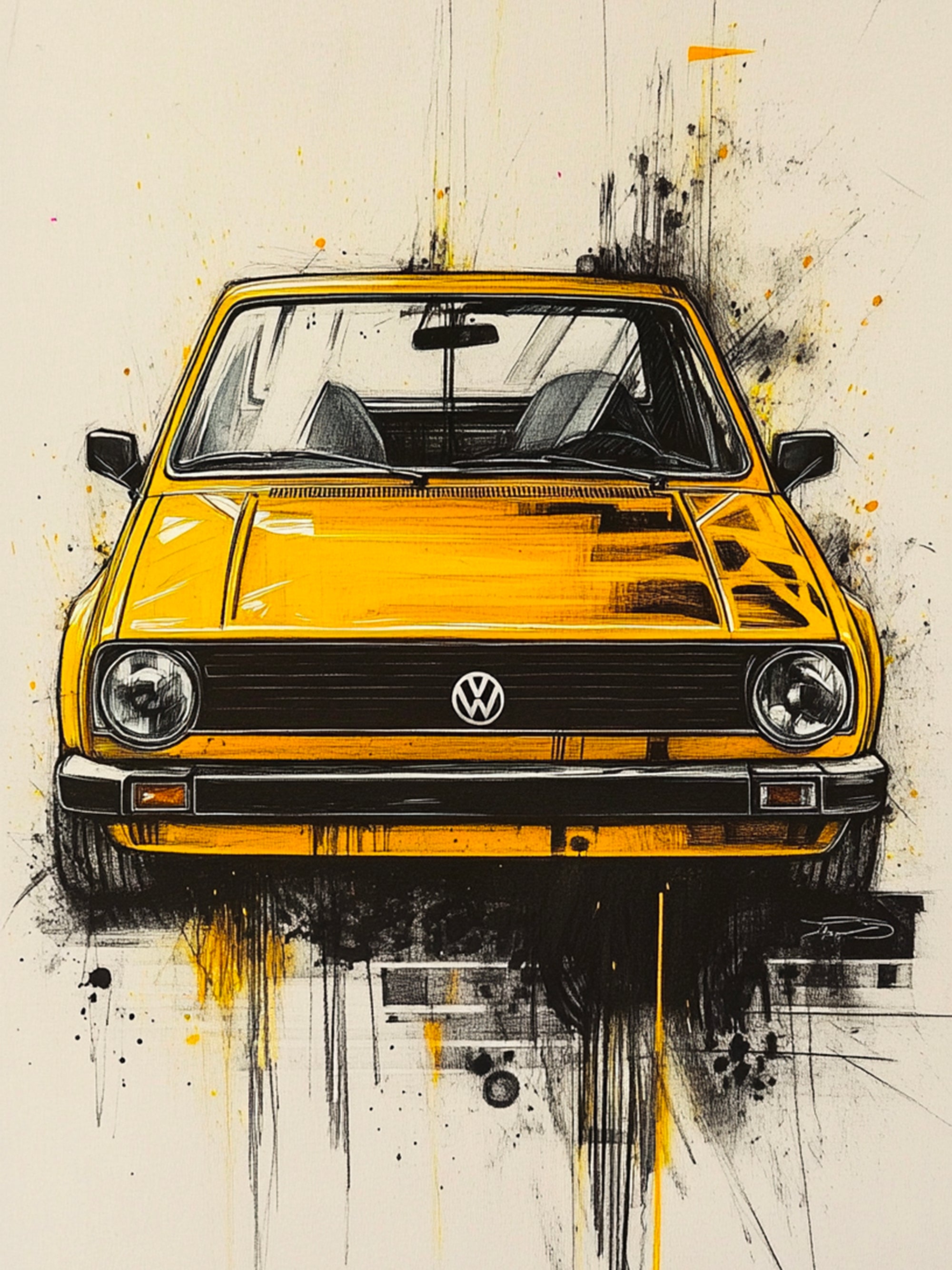 Tableau Volkswagen Golf Jaune - Cadre Mural Moderne - Fabulartz.fr