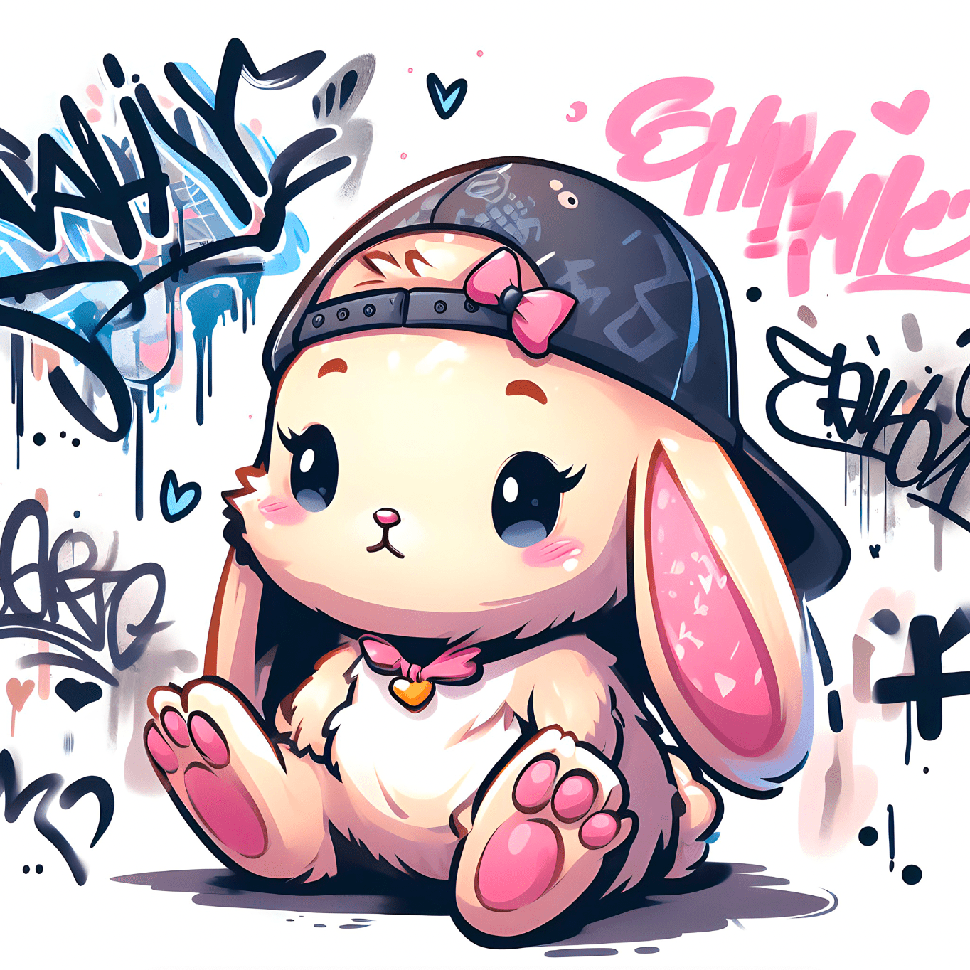 Mignon Petit Lapin Kawaii - Tableau Enfant - Fabulartz.fr