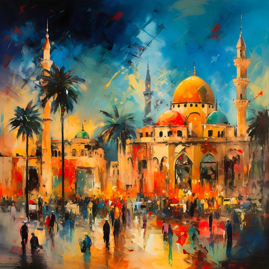 Tableau Oriental Mosquée Ville - Décoration Murale Vibrante