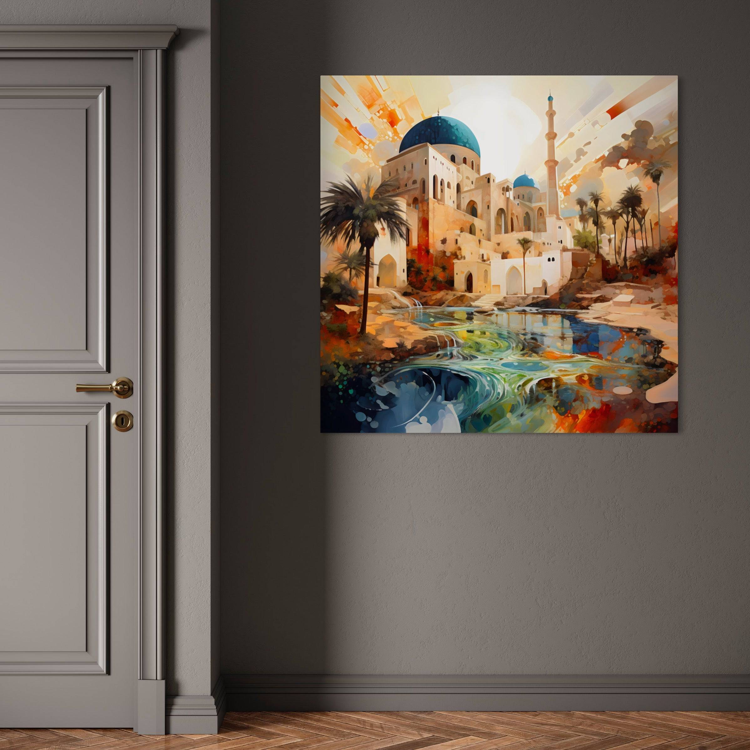 Oasis de Paix: Tableau d'une Mosquée au Lever du Soleil - Fabulartz.fr