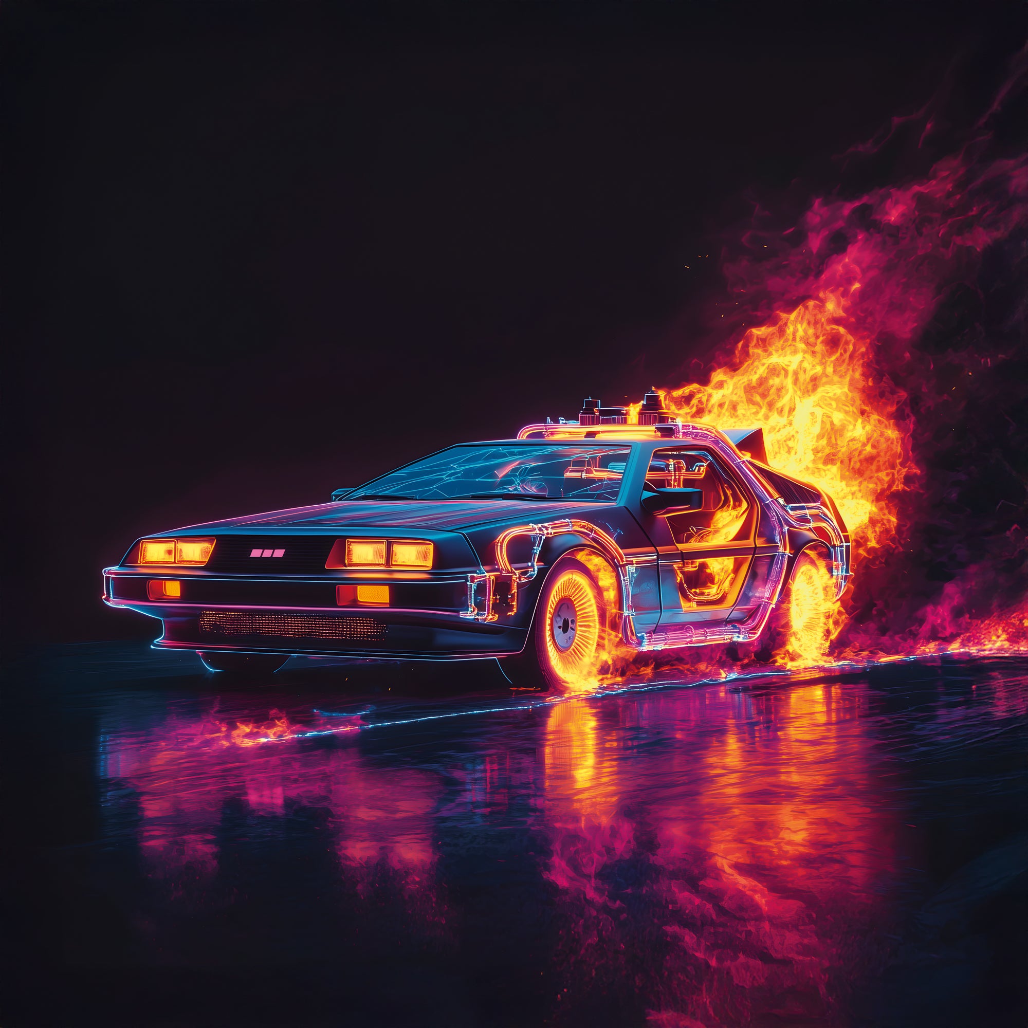 Tableau Retour Vers Le Futur - Delorean en Flammes - Fabulartz.fr