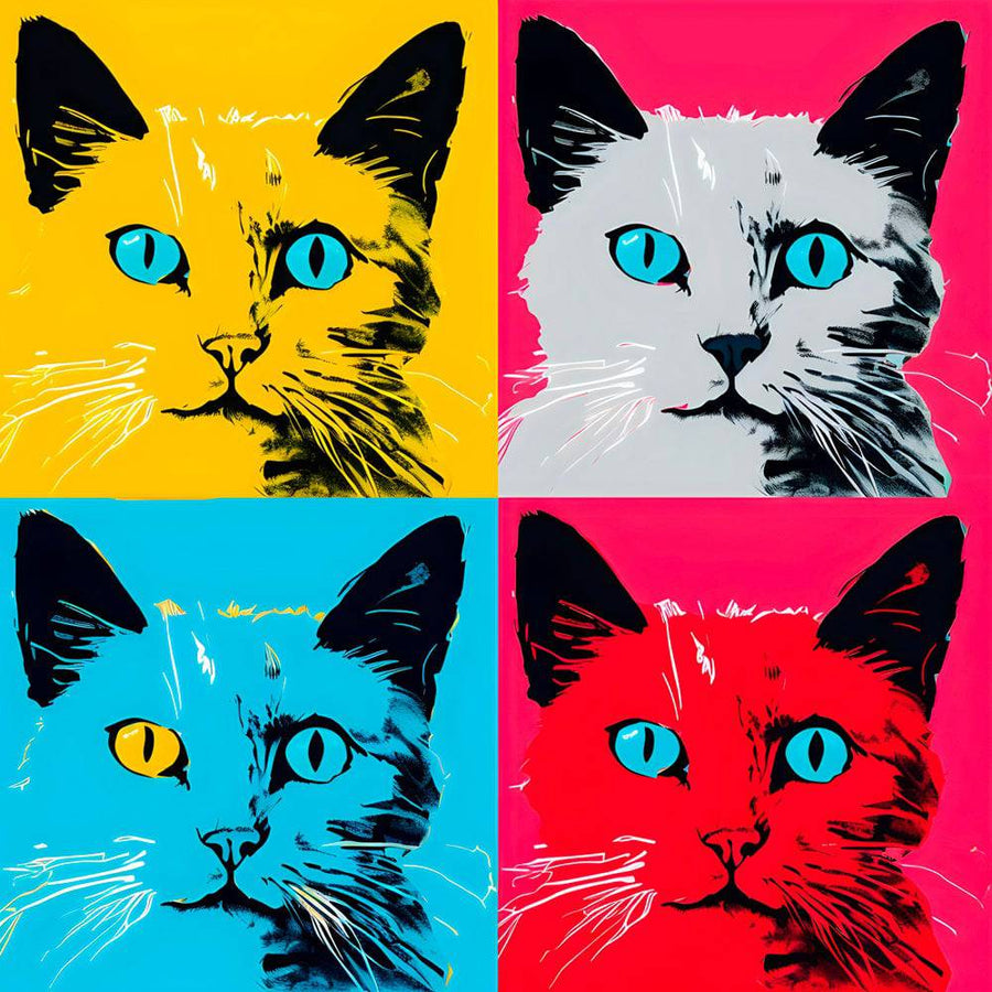 Tableau Pop Art Chat Quadriptyque - Art Moderne | Décoration Murale