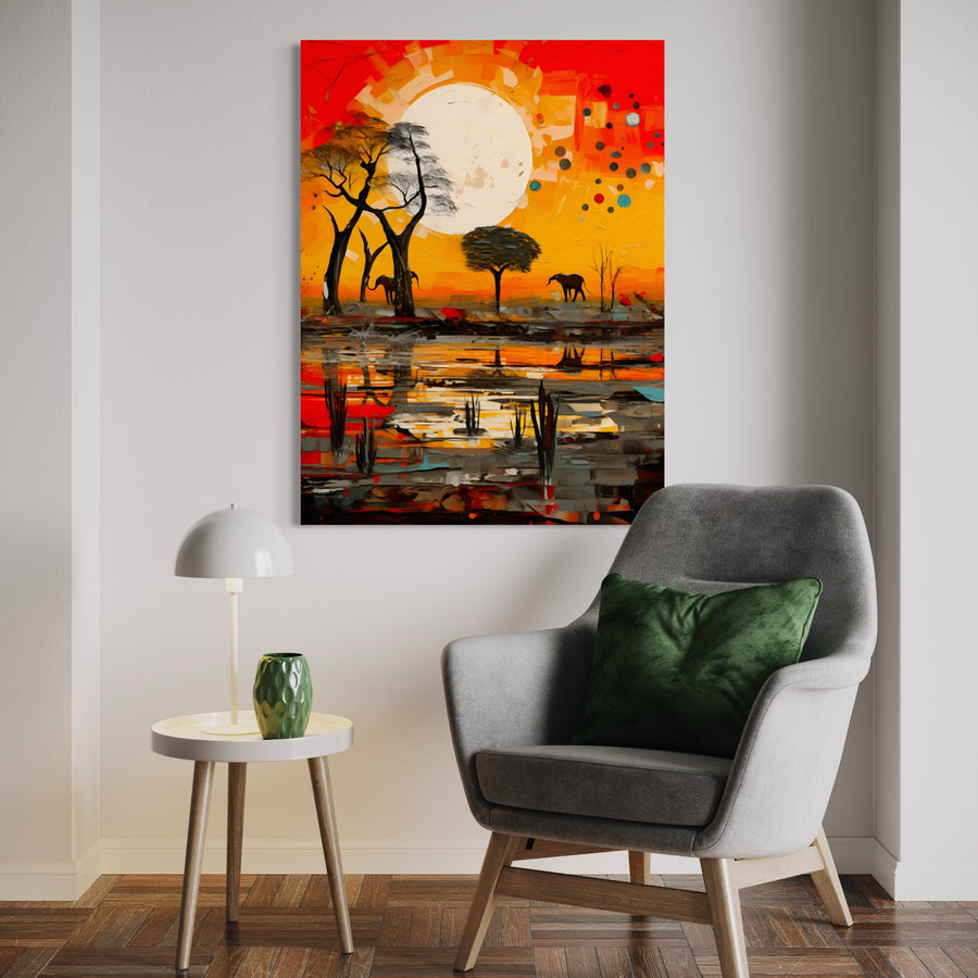 Tableau Africain Paysage Vibrant – Décoration Murale Chaleureuse