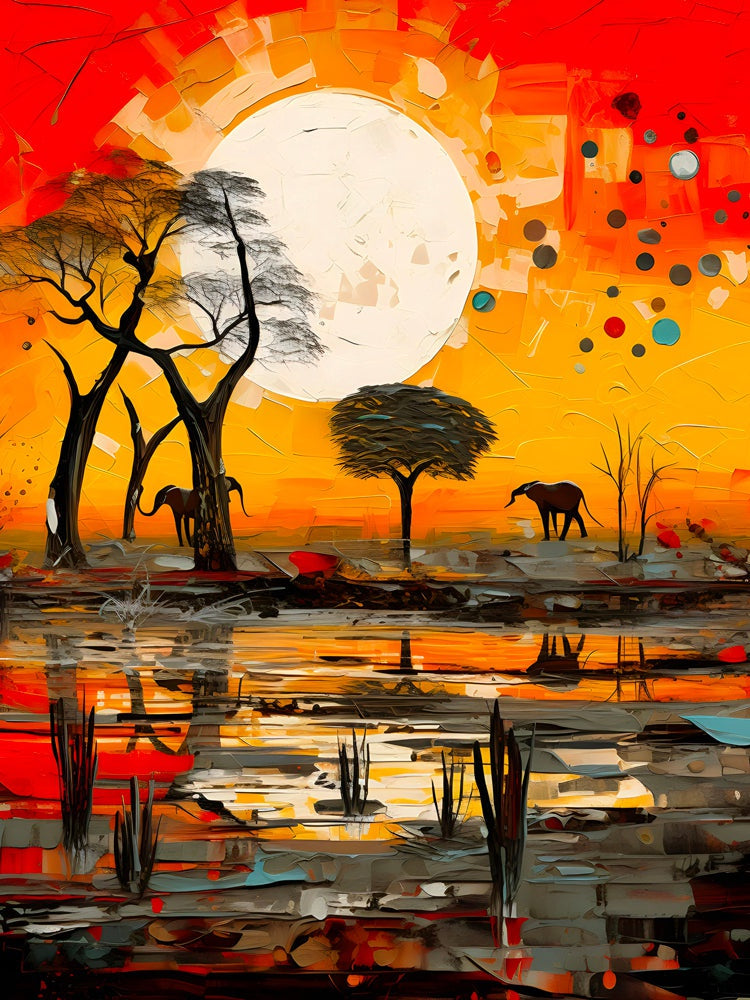 Tableau Africain Paysage Vibrant – Décoration Murale Chaleureuse
