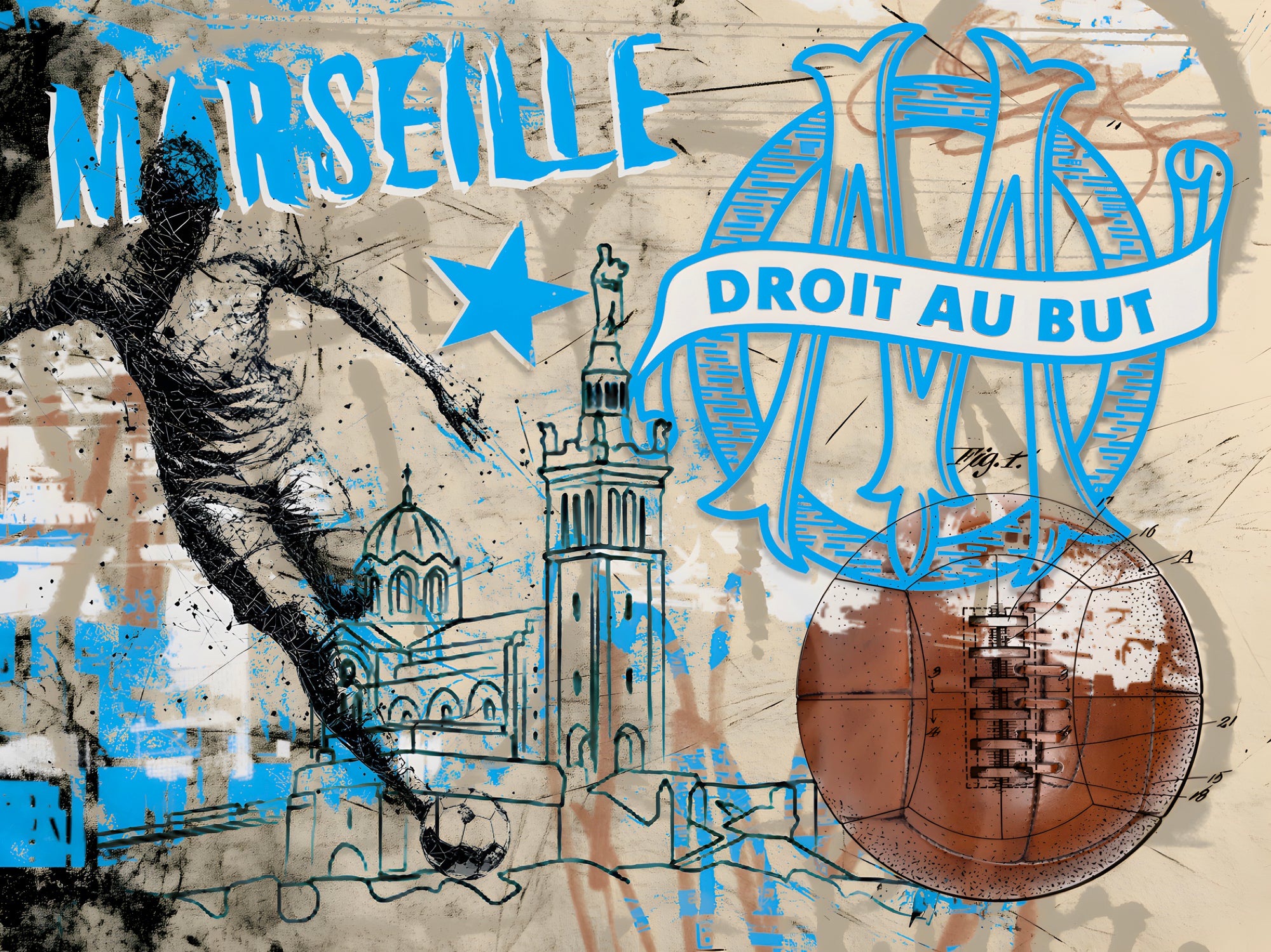Tableau OM Marseille Droit au But - Cadre Mural - Fabulartz.fr