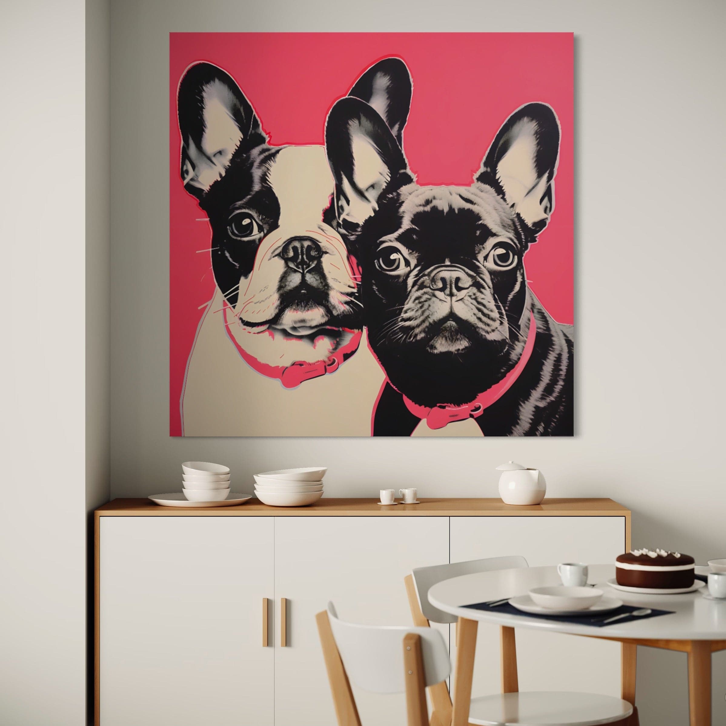 Playful Pups on Pink | Tableau Bulldog Pop Art - Fabulartz.fr