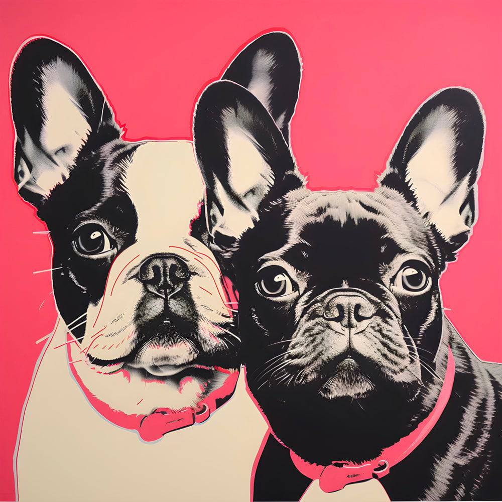 Playful Pups on Pink | Tableau Bulldog Pop Art - Fabulartz.fr 