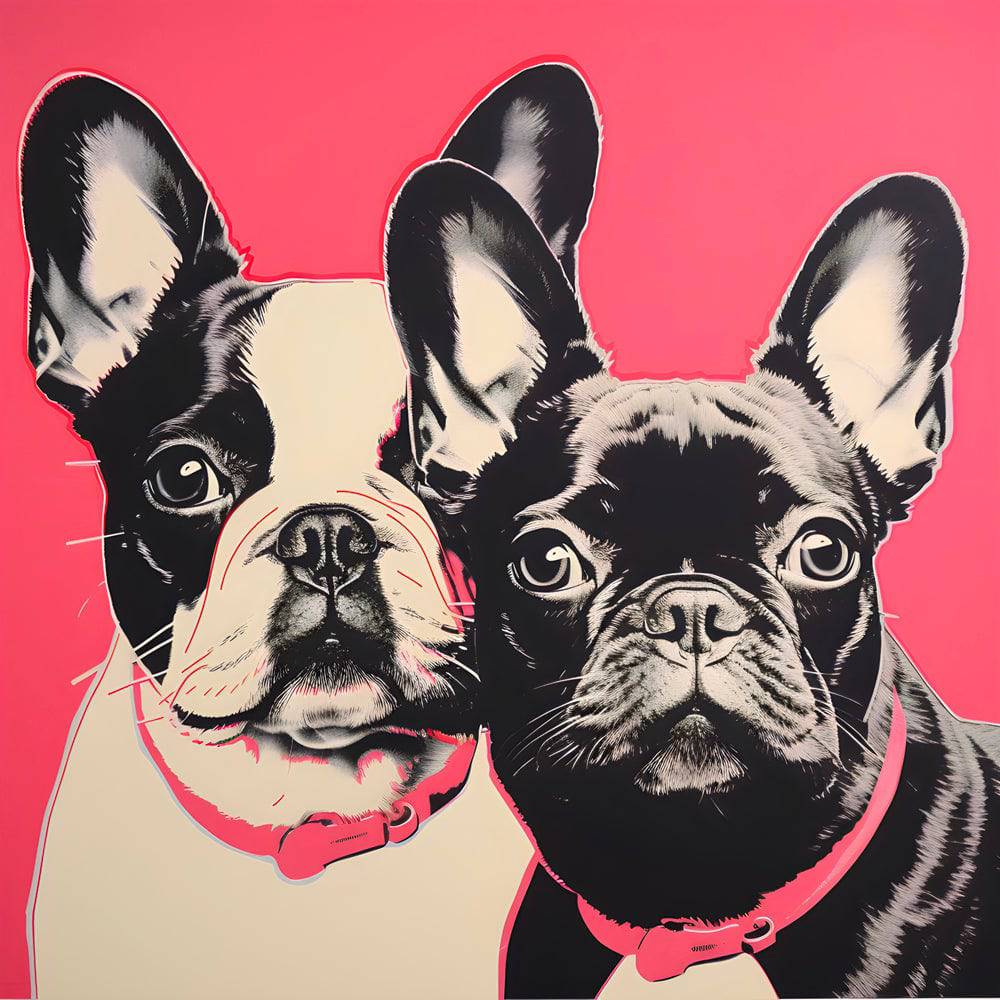 Playful Pups on Pink | Tableau Bulldog Pop Art - Fabulartz.fr