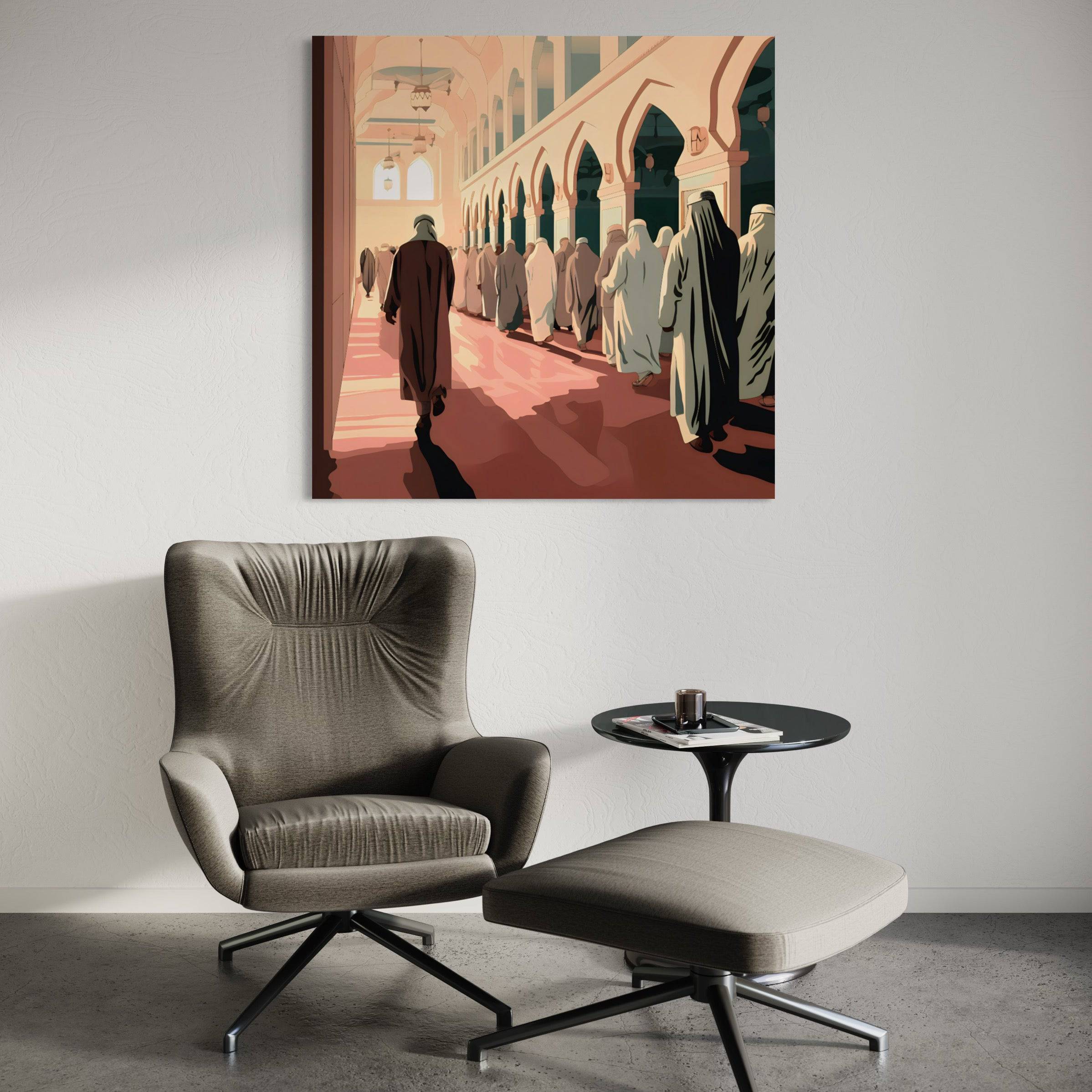 Prière Commune dans la Quiétude de la Mosquée - Tableau Islam - Fabulartz.fr