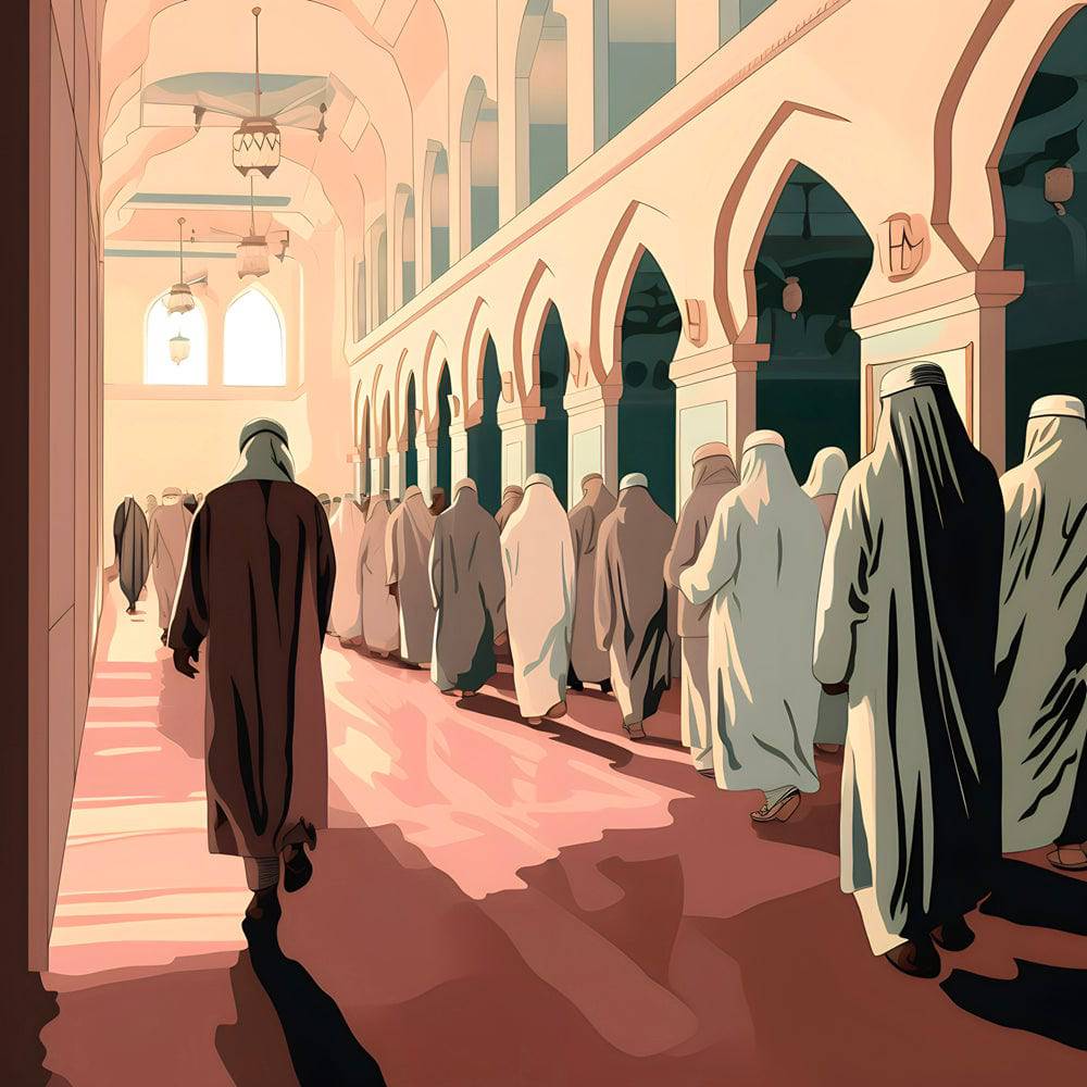 Prière Commune dans la Quiétude de la Mosquée - Tableau Islam - Fabulartz.fr 