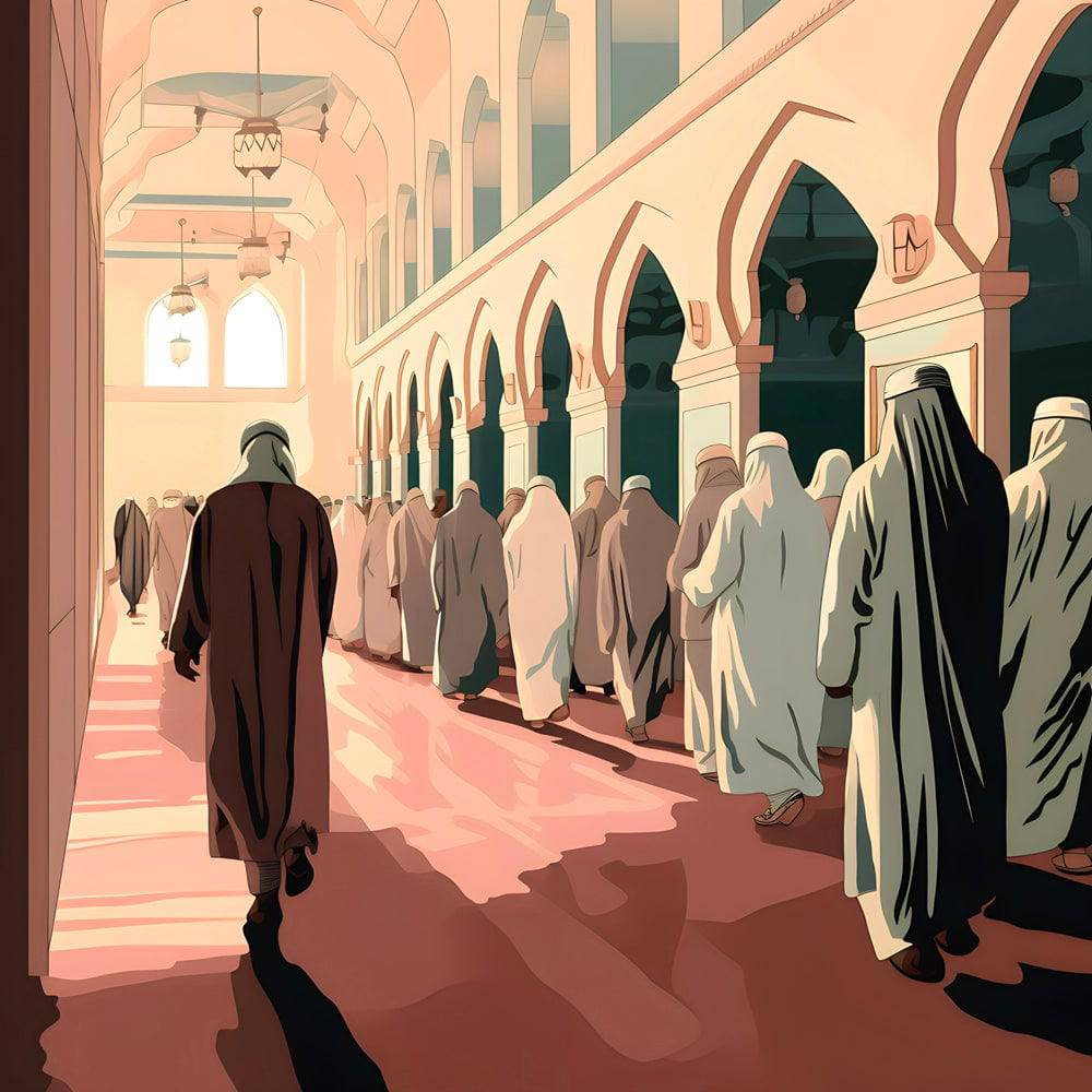 Prière Commune dans la Quiétude de la Mosquée - Tableau Islam - Fabulartz.fr