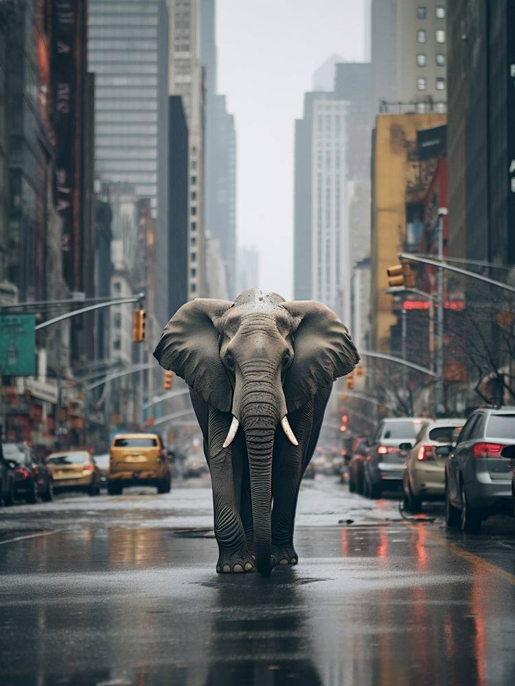 Rainy Day Stroll - Tableau Éléphant - Fabulartz.fr