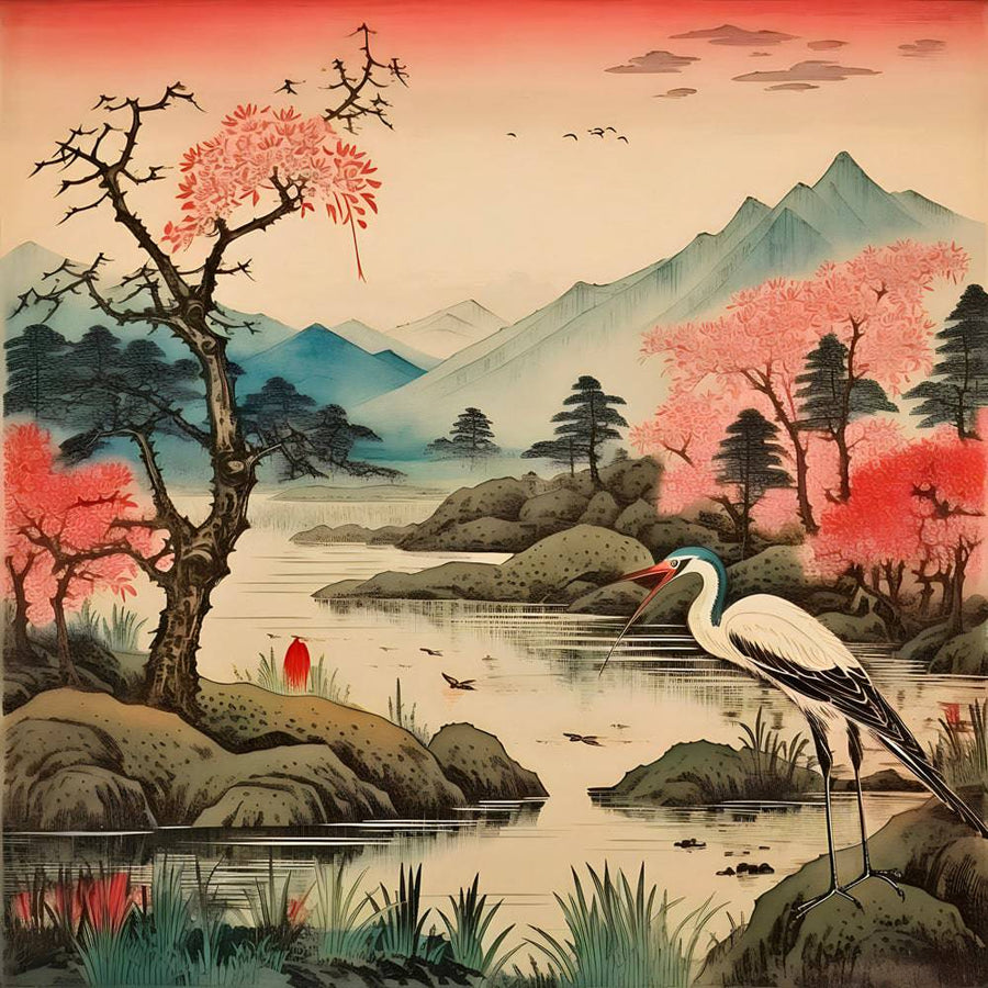 Pittura giapponese Riflesso di primavera - Decorazione murale naturale