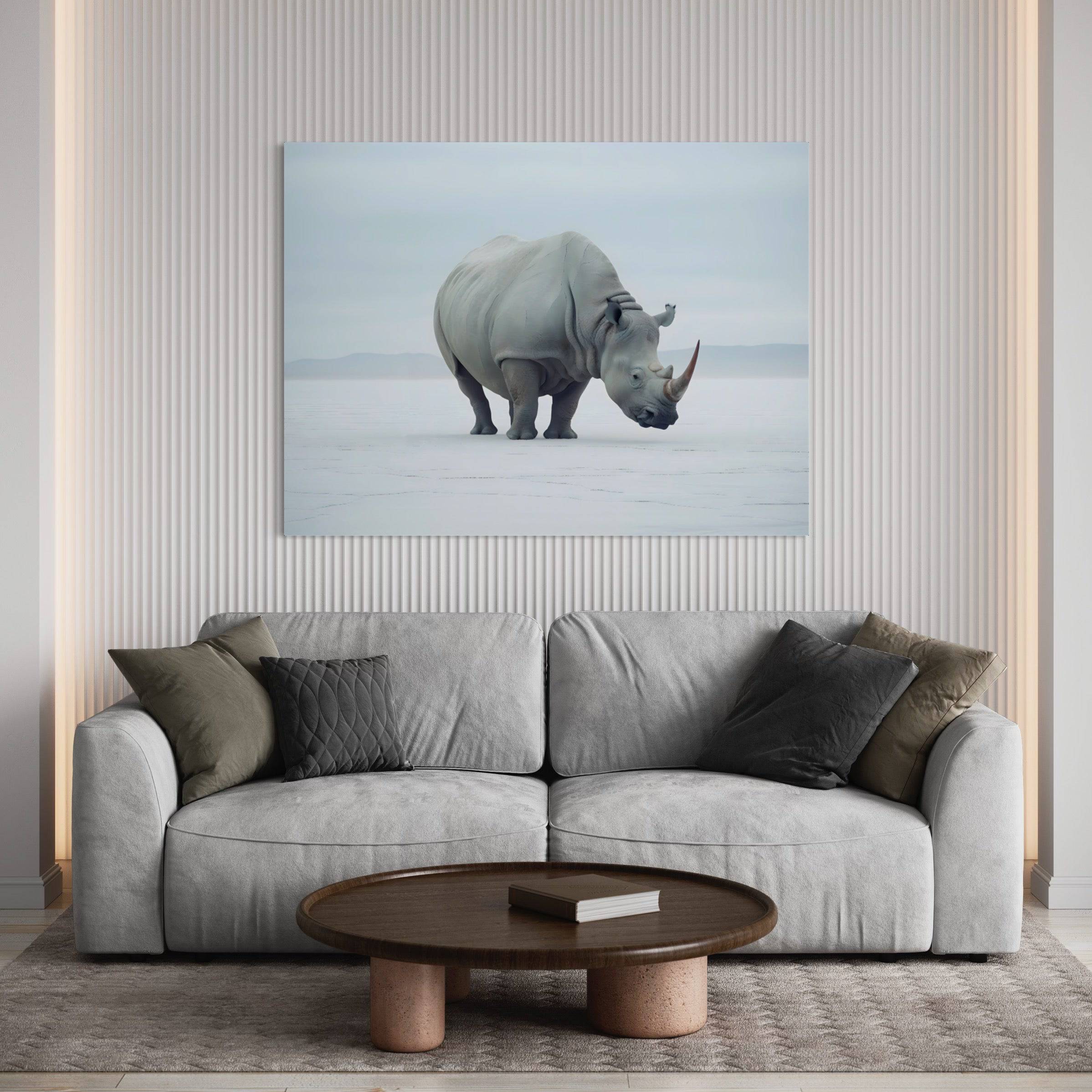 Rhinoceros in Snow - Tableau Rhinoceros - Fabulartz.fr