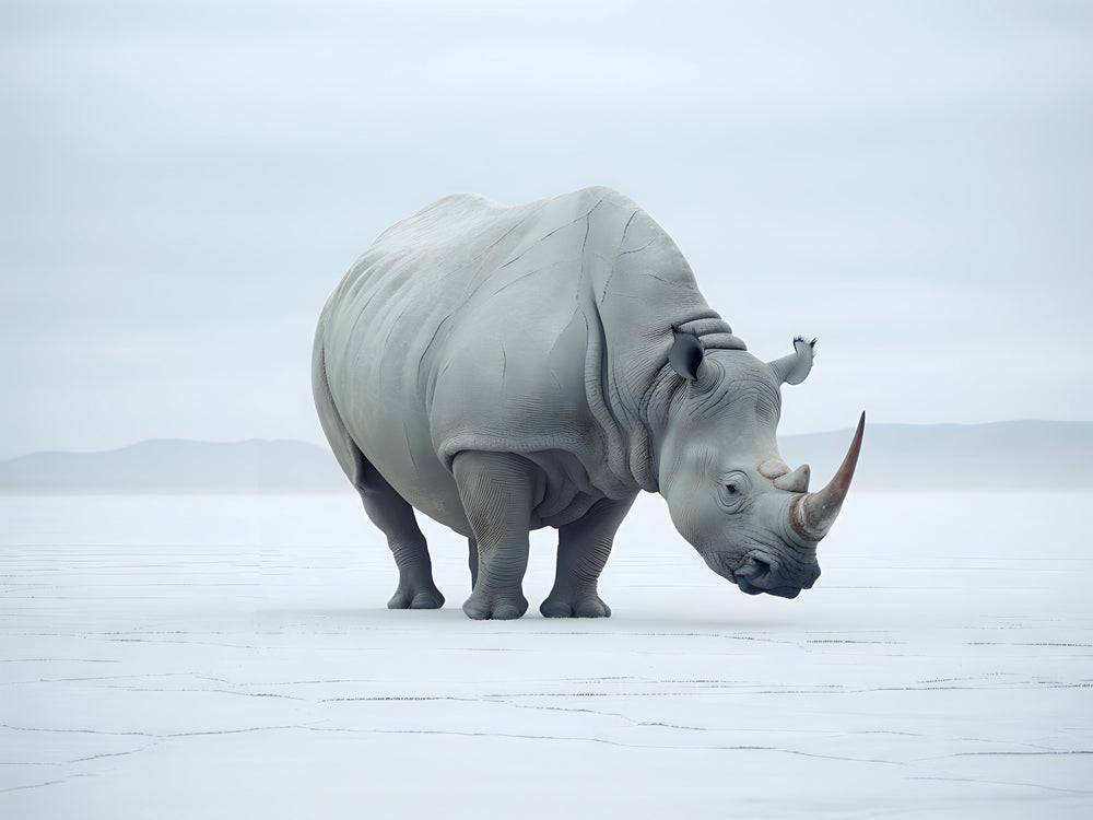 Rhinoceros in Snow - Tableau Rhinoceros - Fabulartz.fr