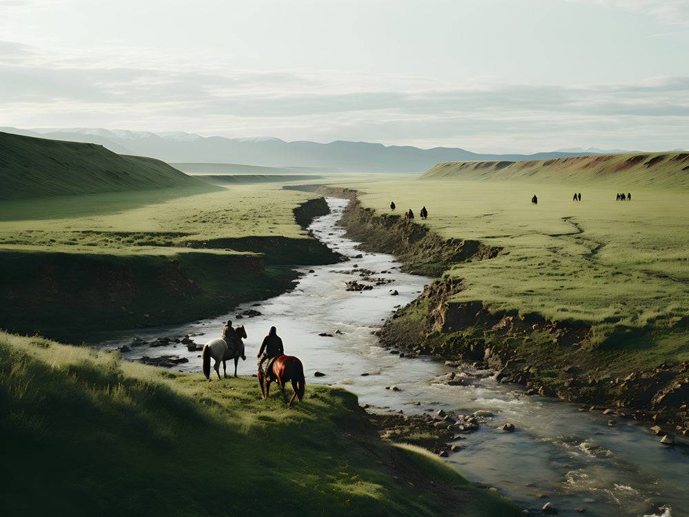 Riders of the Mongol Steppe - Tableau d'une rivière - Fabulartz.fr 