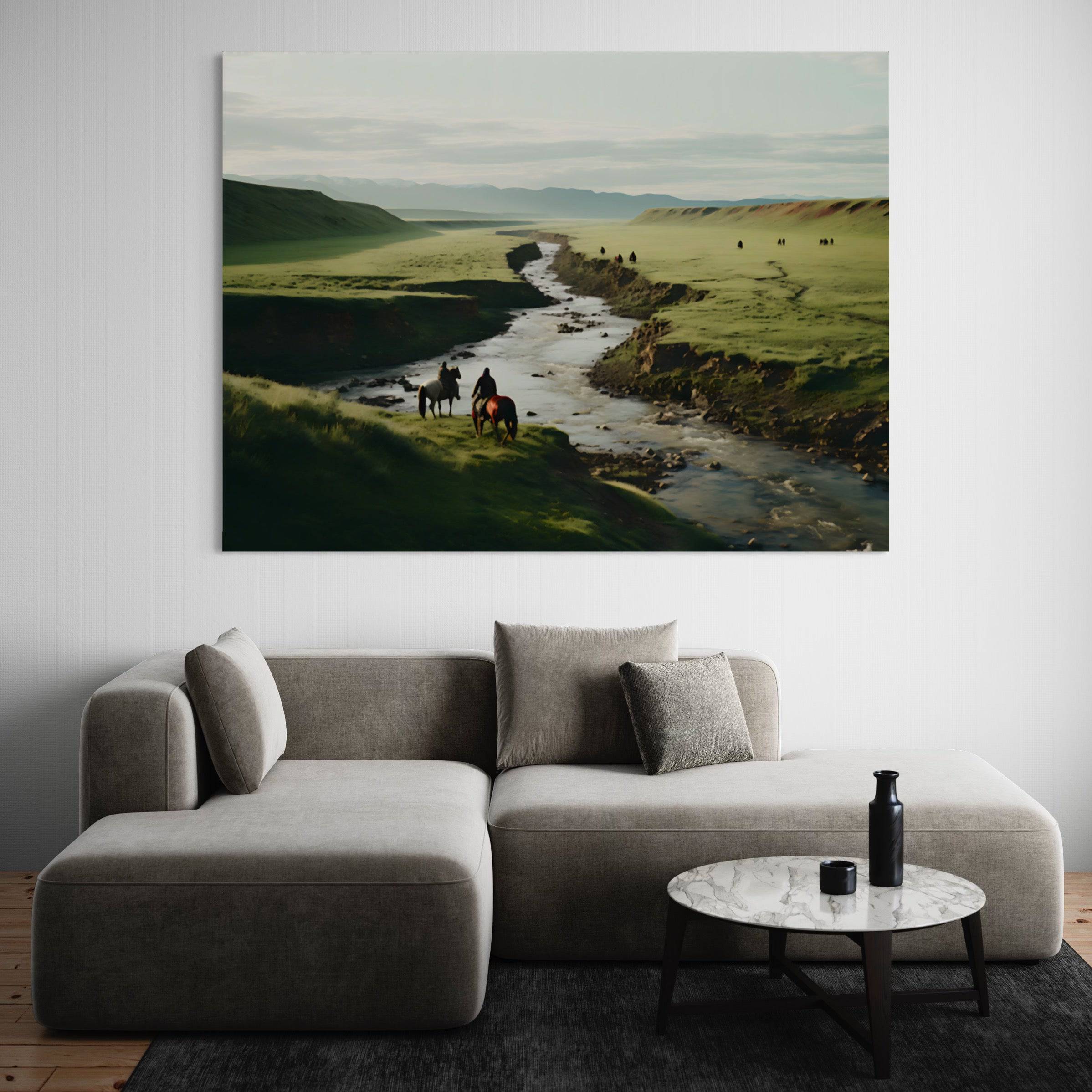 Riders of the Mongol Steppe - Tableau d'une rivière - Fabulartz.fr
