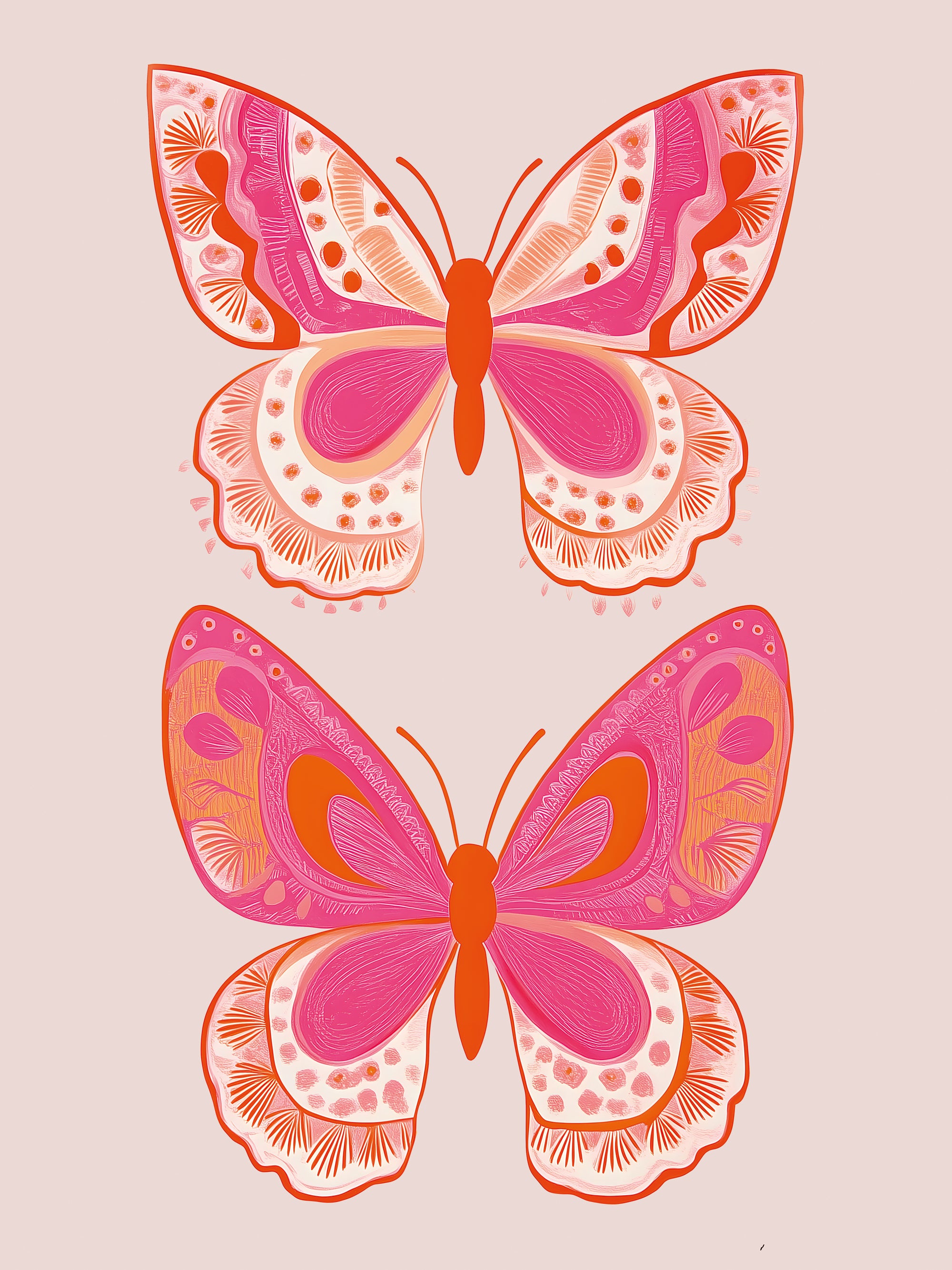 Tableau Papillons Rose et Orange - Cadre Déco Moderne - Fabulartz.fr