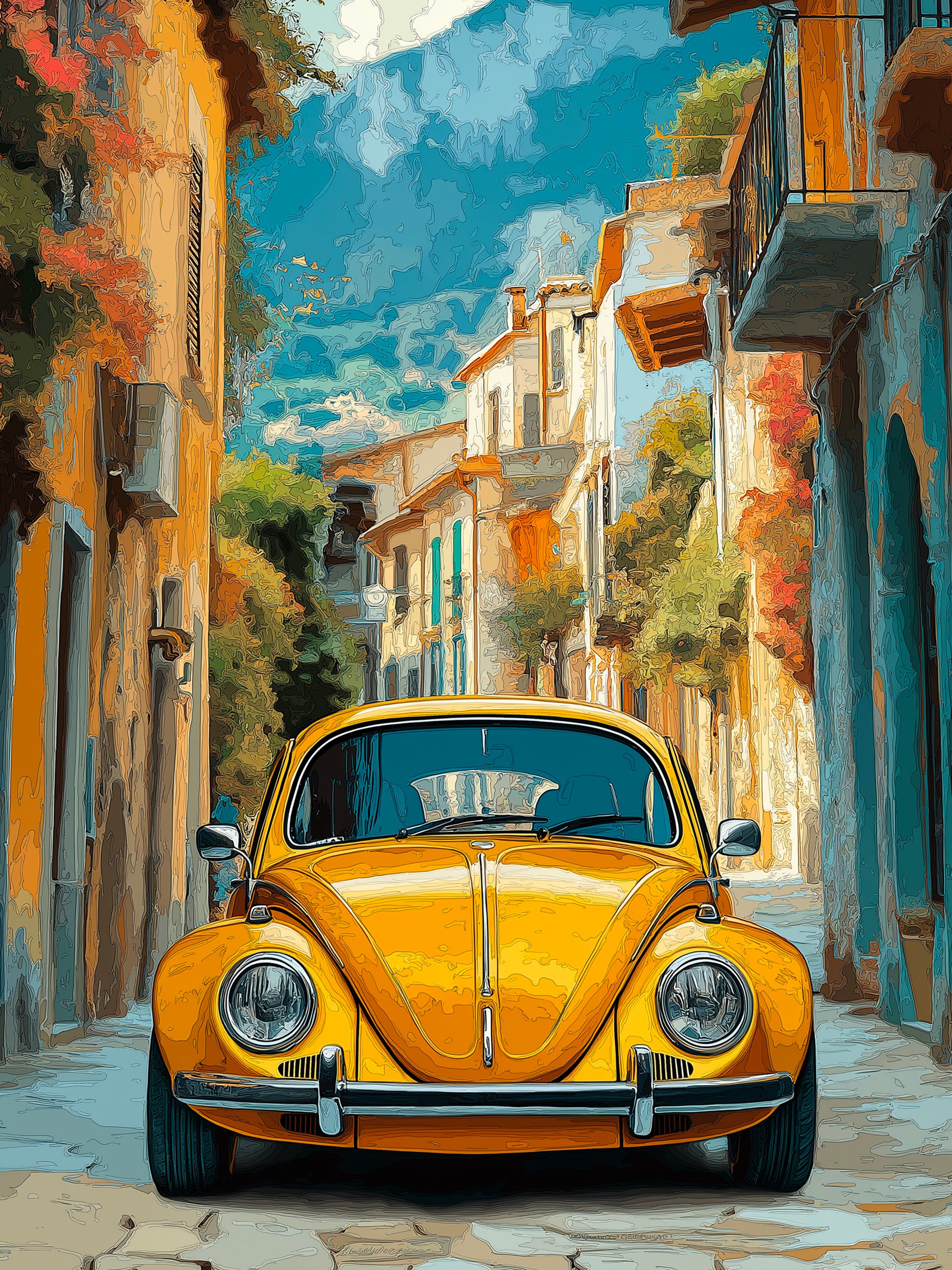 Tableau Volkswagen Coccinelle Jaune - Décoration Murale Design - Fabulartz.fr