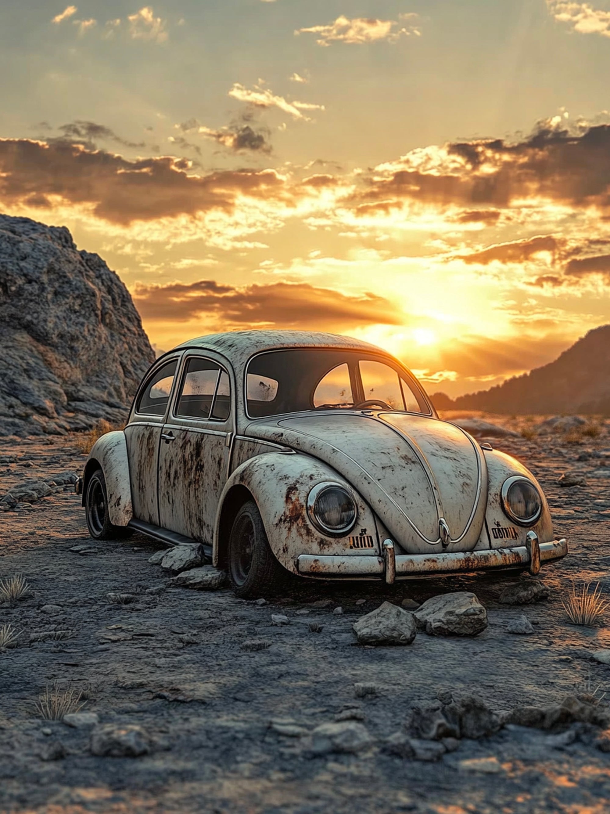 Tableau Volkswagen Coccinelle Abandonnée - Cadre Mural Design - Fabulartz.fr