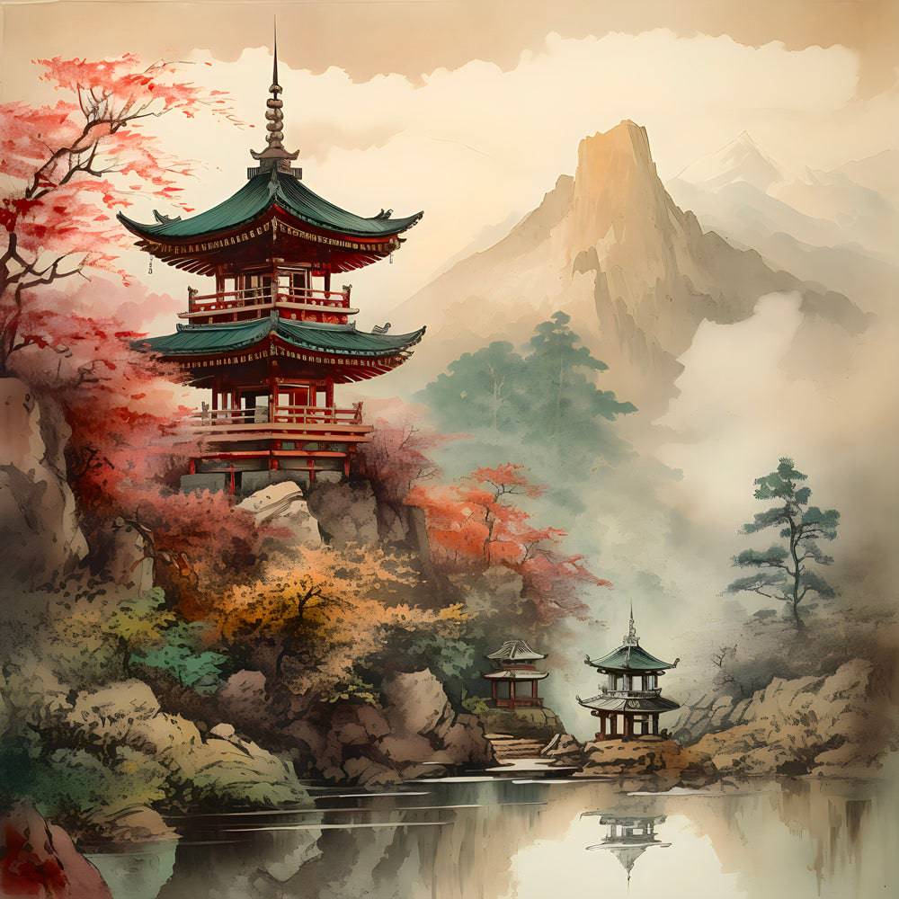 Sanctuaire dans les Brumes - Tableau Japonais - Fabulartz.fr