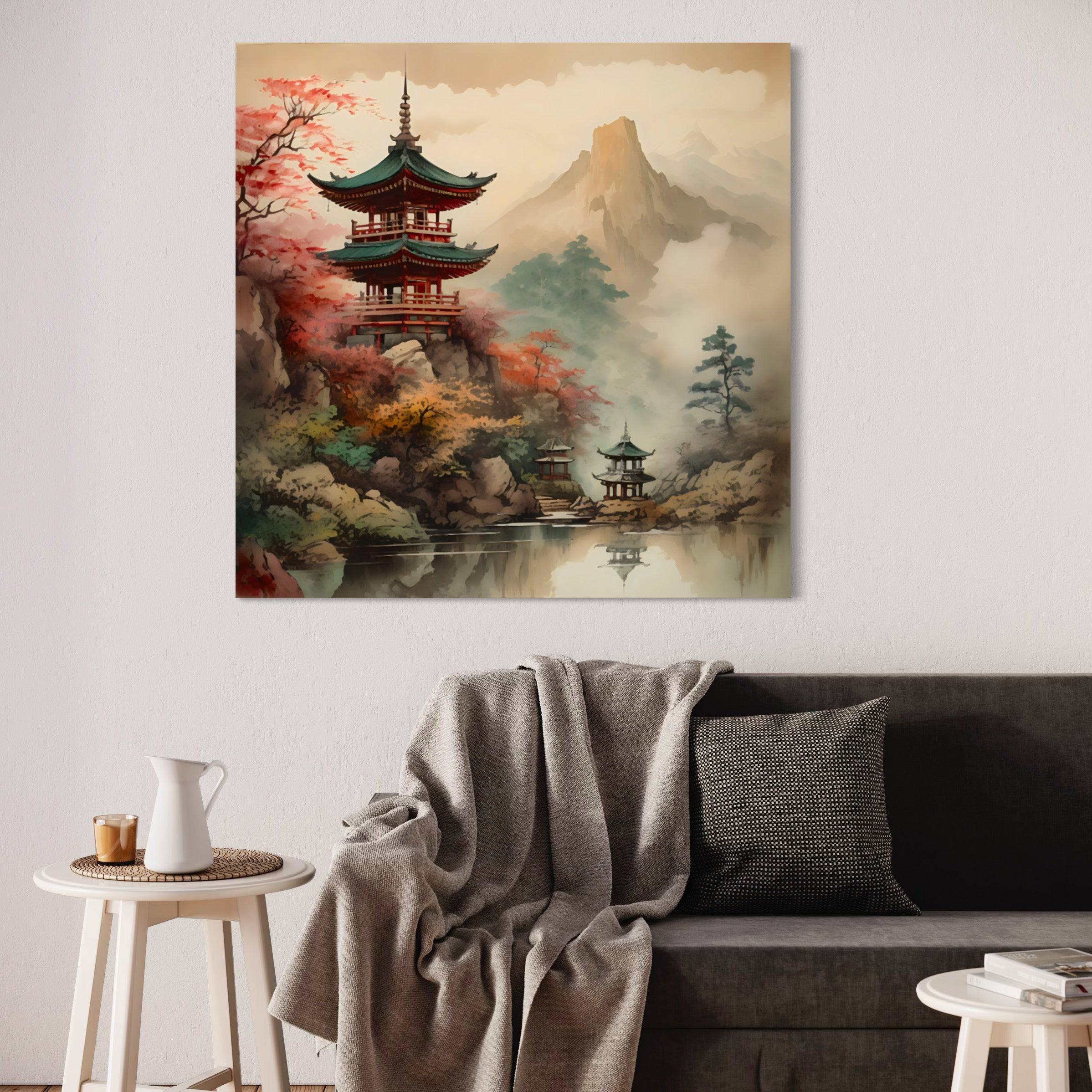 Sanctuaire dans les Brumes - Tableau Japonais - Fabulartz.fr