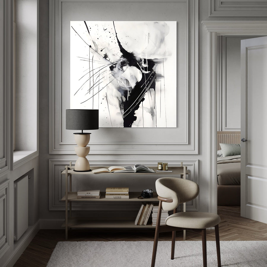 Abstract modern wall painting - Sérénade en Noir et Blanc