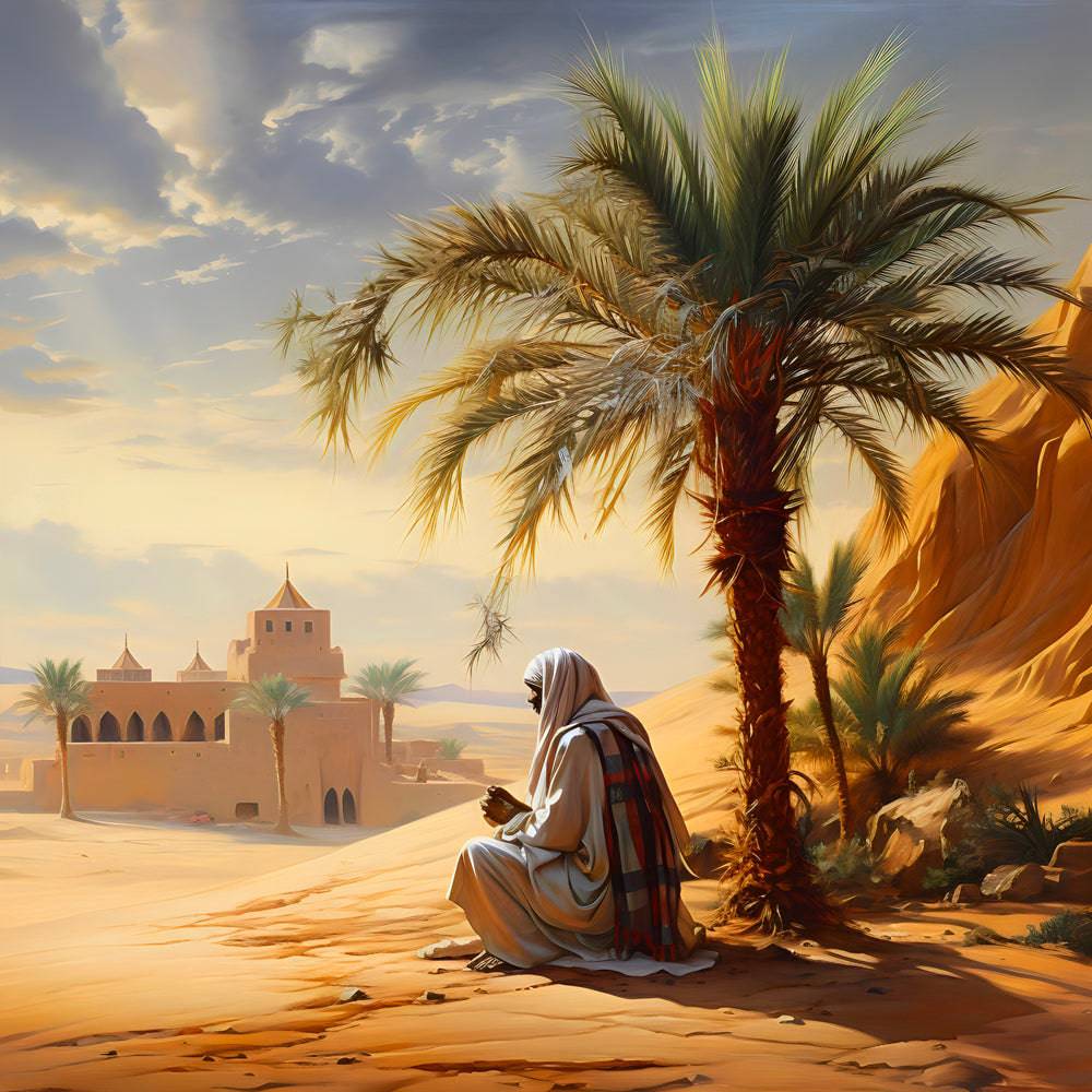 Sérénité d'un Oasis Solitaire - Tableau Oriental - Fabulartz.fr