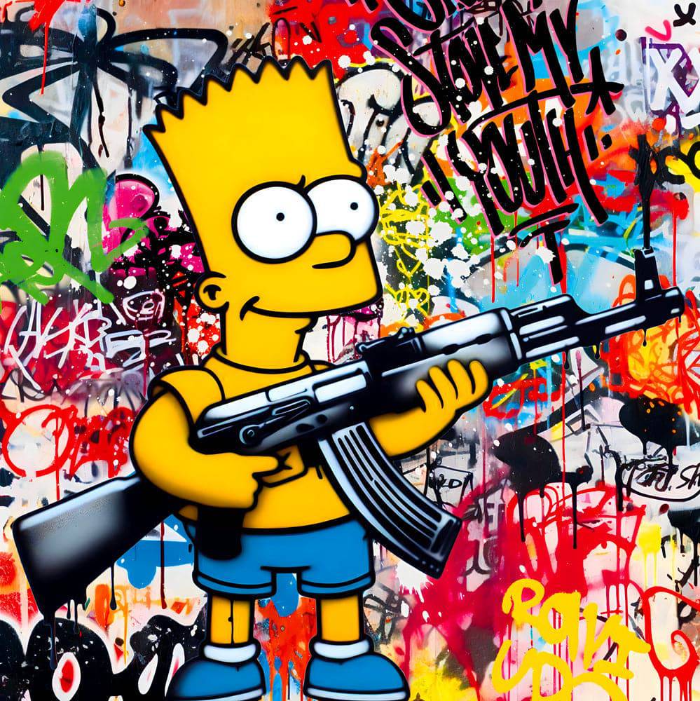 Tableau Simpson - Bart Fusil Graffiti - Décoration Murale Design - Fabulartz.fr