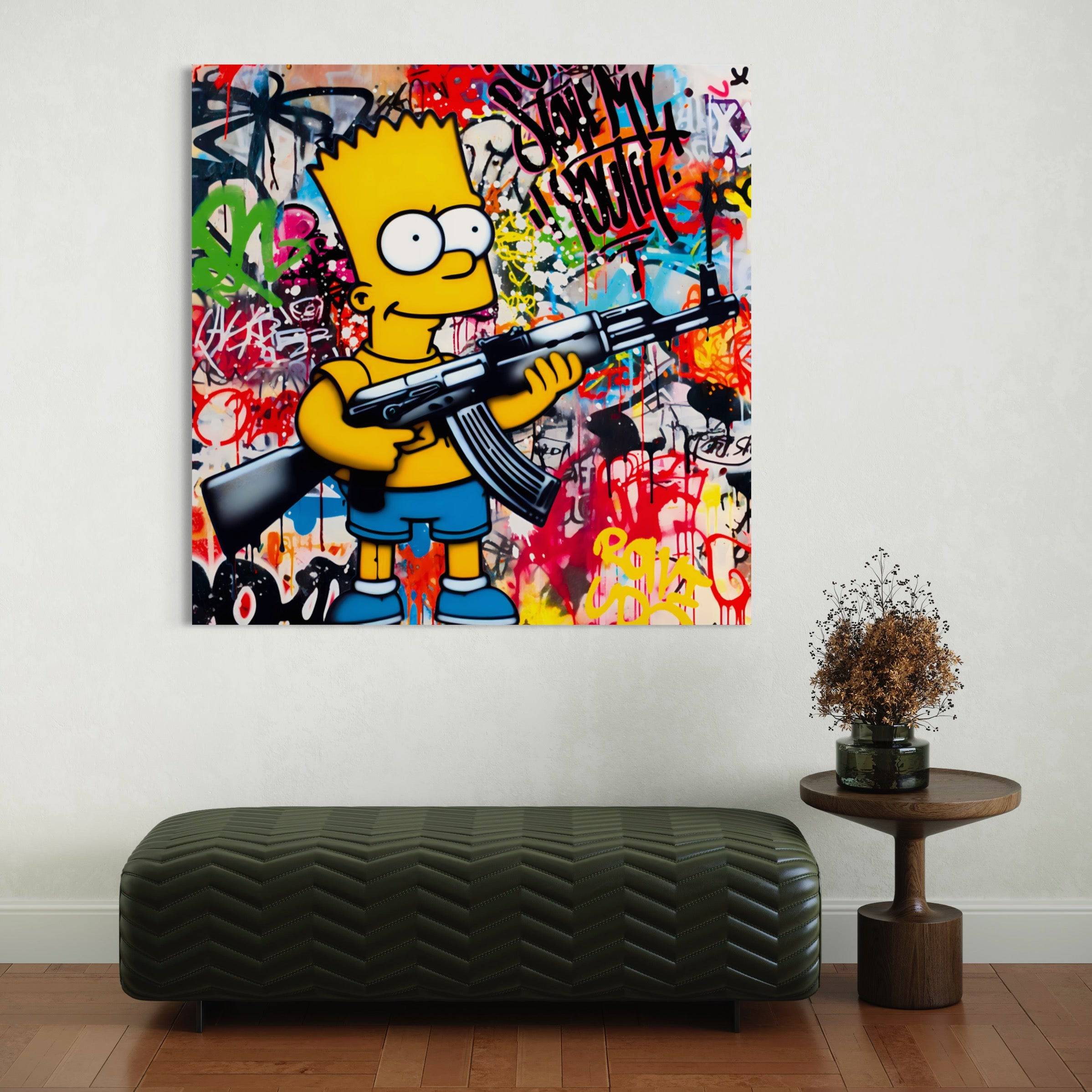 Tableau Simpson - Bart Fusil Graffiti - Décoration Murale Design - Fabulartz.fr