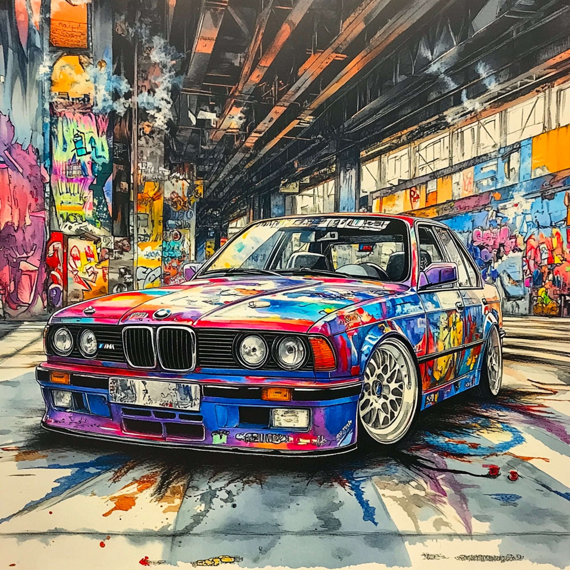 Tableau BMW Graffiti Urbain - Décoration Murale Design - Fabulartz.fr