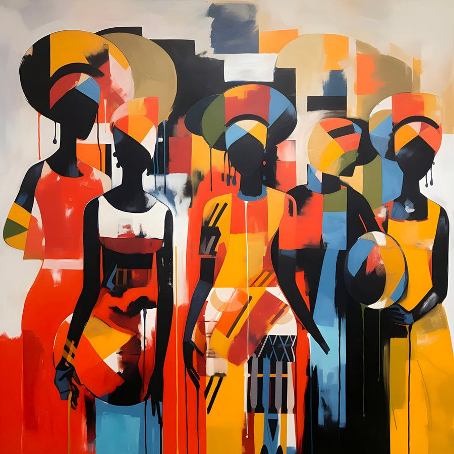 Tableau Africain Abstrait – Cohésion de Formes et Couleurs