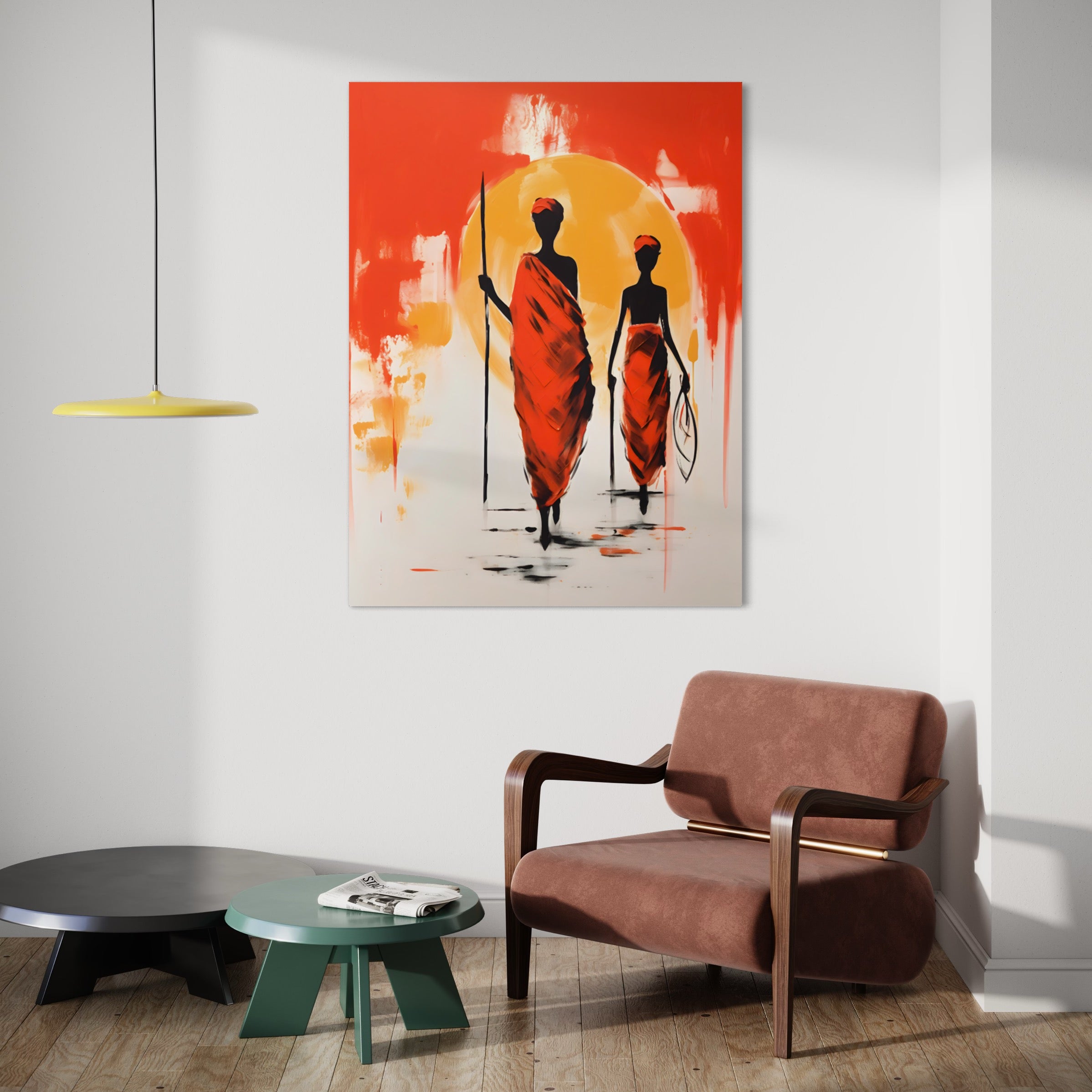 Tableau Africain Abstrait en Orange – Silhouettes Modernes - Fabulartz.fr