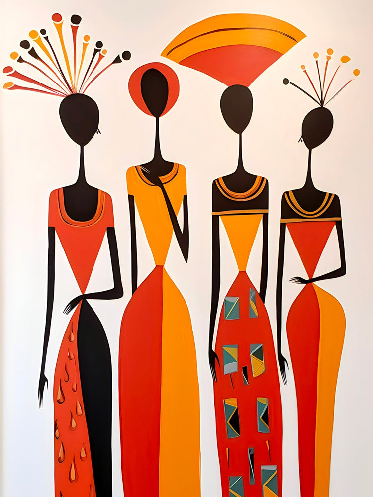 Tableau Africain de Silhouettes Stylisées – Art Ethnique Épuré - Fabulartz.fr