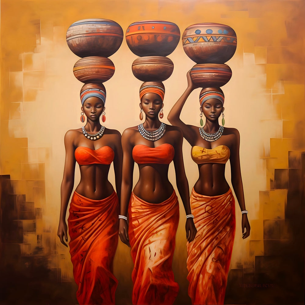 Tableau Africain Femme Porteuse – Harmonie des Couleurs Terres - Fabulartz.fr
