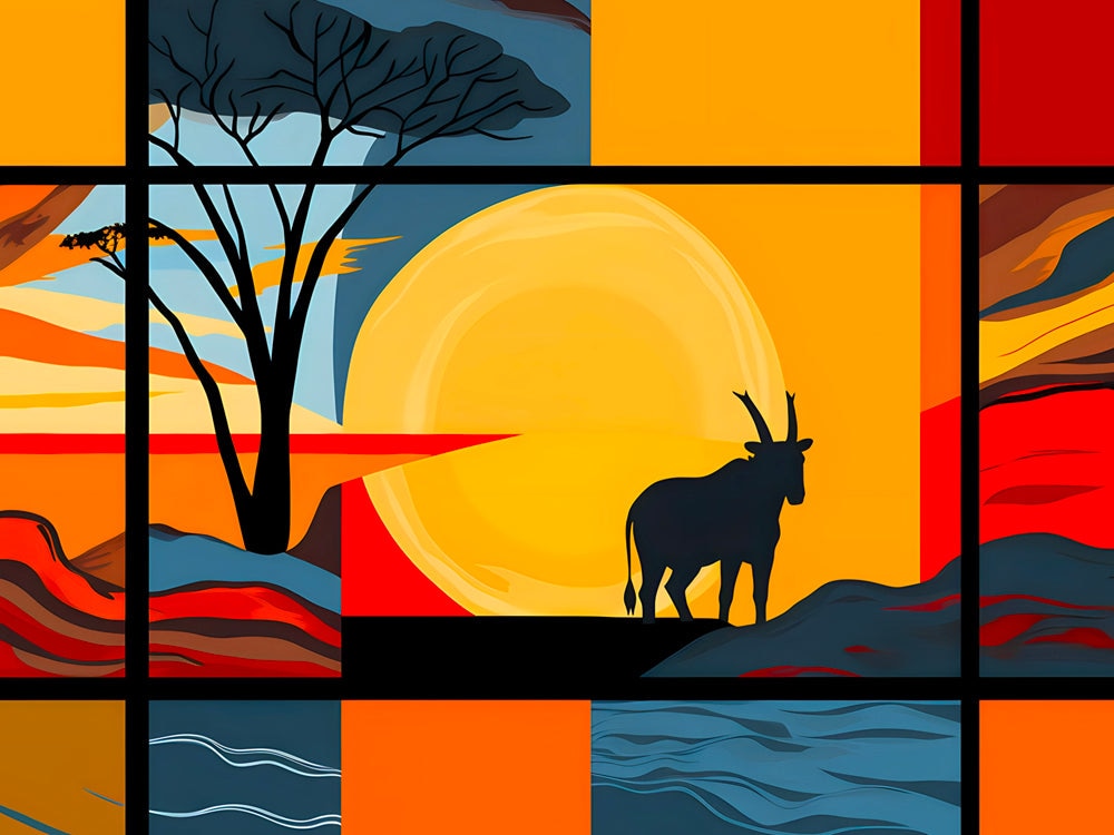 Tableau Africain Paysage au Couchant – Élégance Naturelle et Sérénité - Fabulartz.fr