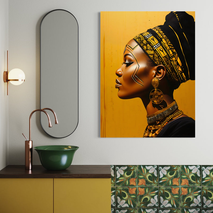 Tableau Africain Profil Féminin – Décoration Dorée Moderne