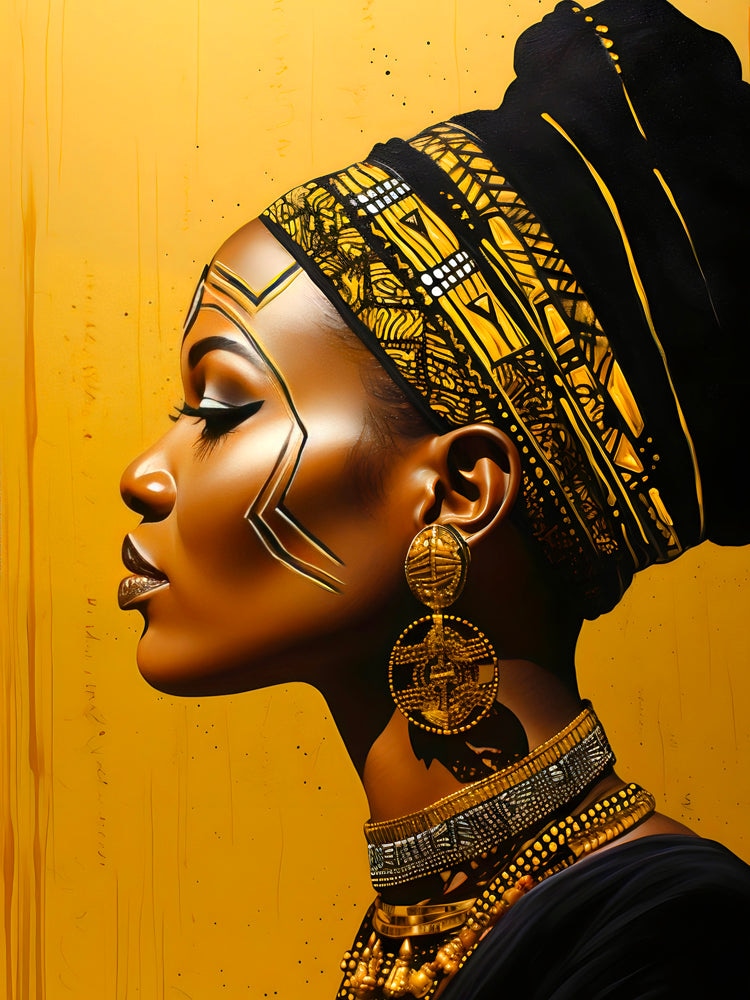 Tableau Africain Profil Féminin – Décoration Dorée Moderne