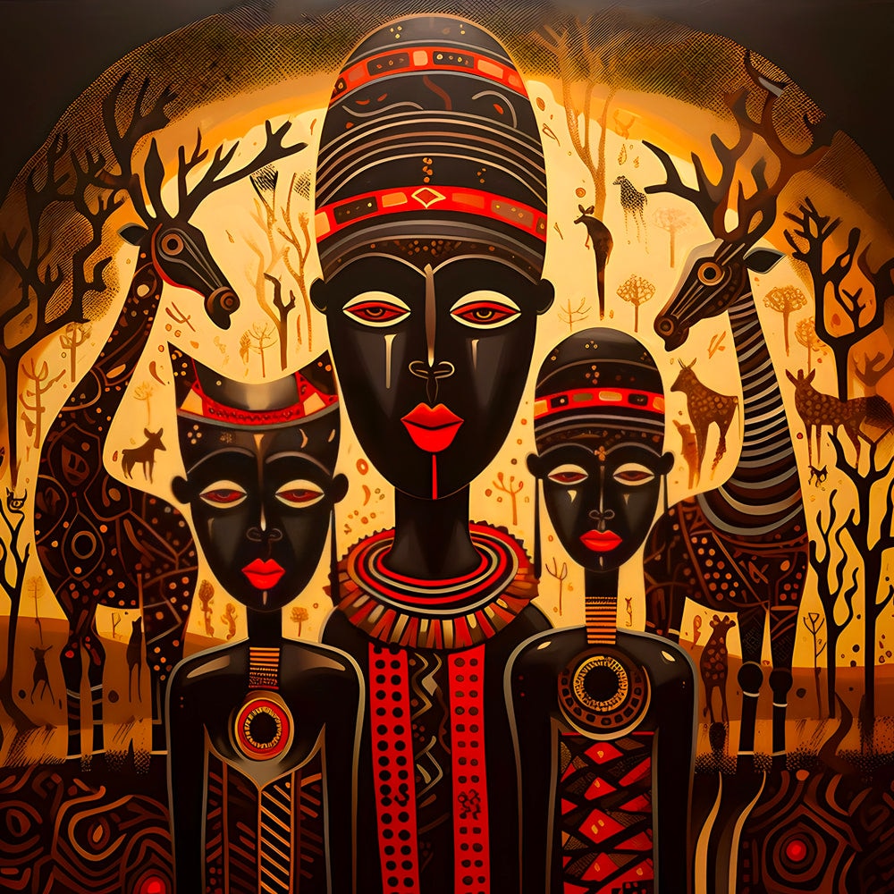 Tableau Africain Traditionnel – Figures Tribales et Faune Sauvage - Fabulartz.fr