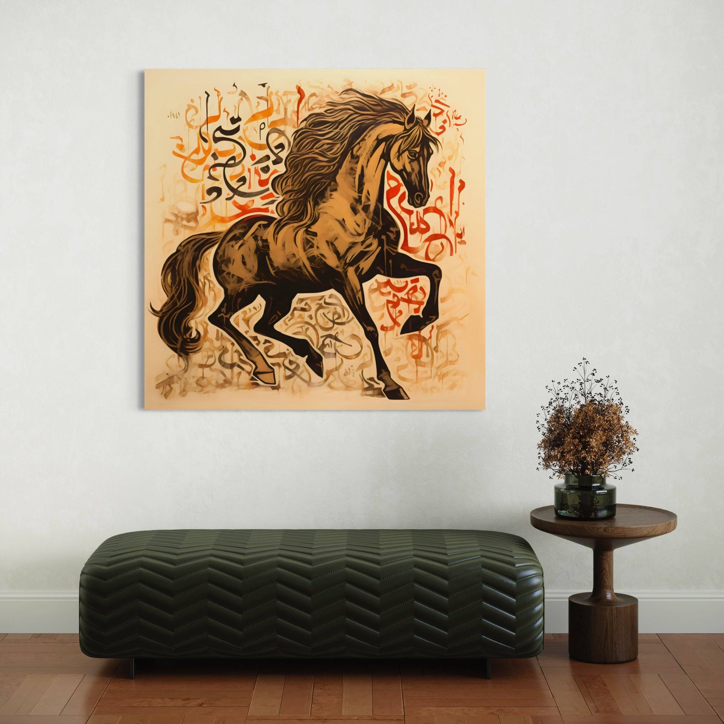 Tableau Cheval Arabe dans l'Art de la Calligraphie - Fabulartz.fr