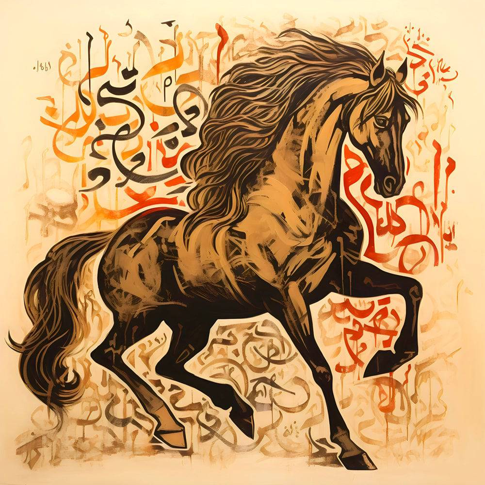 Tableau Cheval Arabe dans l'Art de la Calligraphie - Fabulartz.fr 