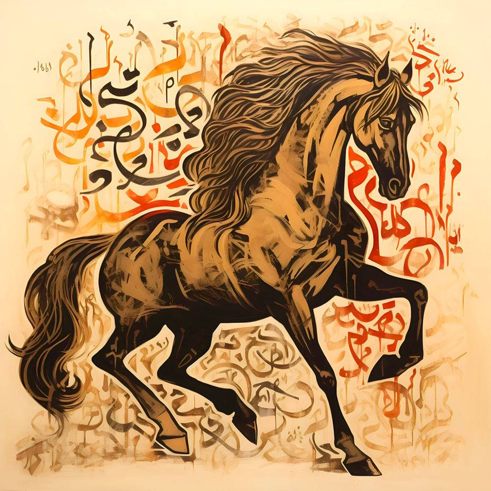 Tableau Cheval Arabe dans l'Art de la Calligraphie - Fabulartz.fr