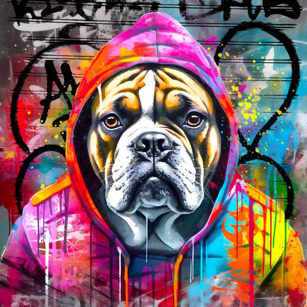 Tableau Chien Pop Art en Capuche - Toile Colorée - Fabulartz.fr