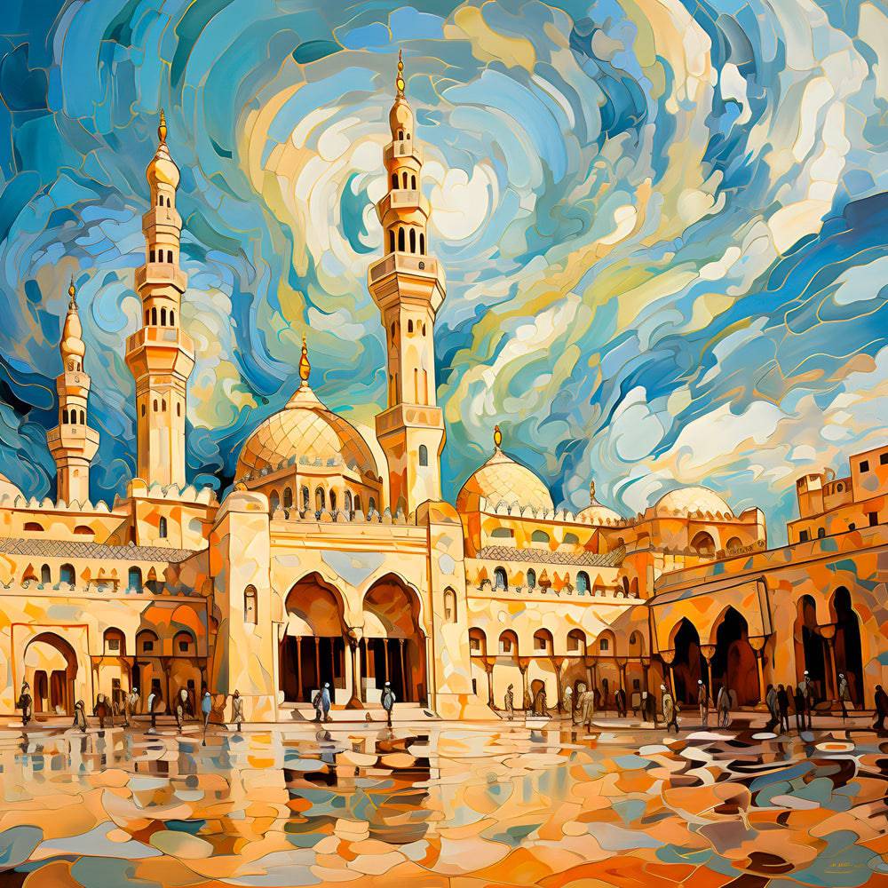Tableau d'une Architecture Sacrée - La Mosquée sous un Ciel Vivant - Fabulartz.fr