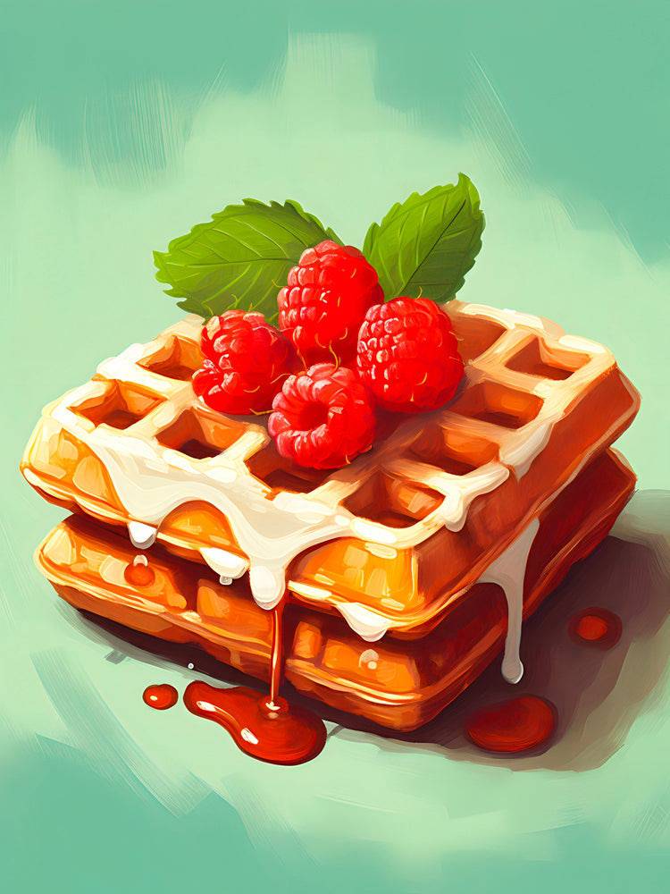 Tableau Cuisine "Gaufre et Framboises" - Décoration Murale Gourmande