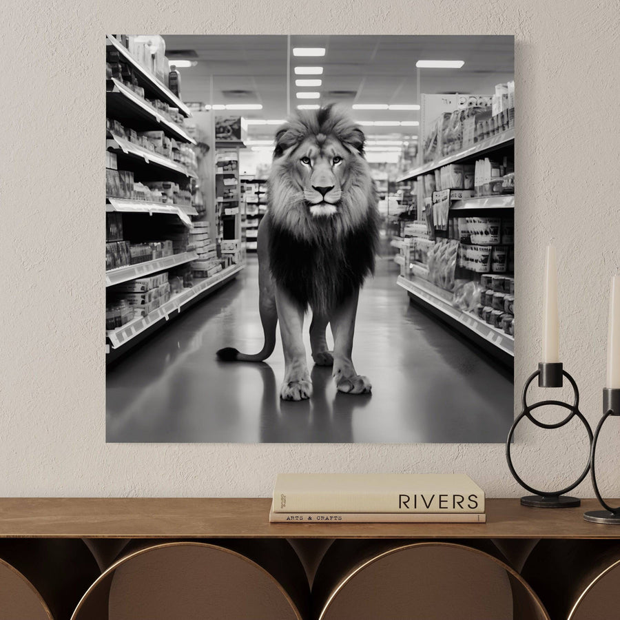 Black and white painting Lion - Art Déco Moderne