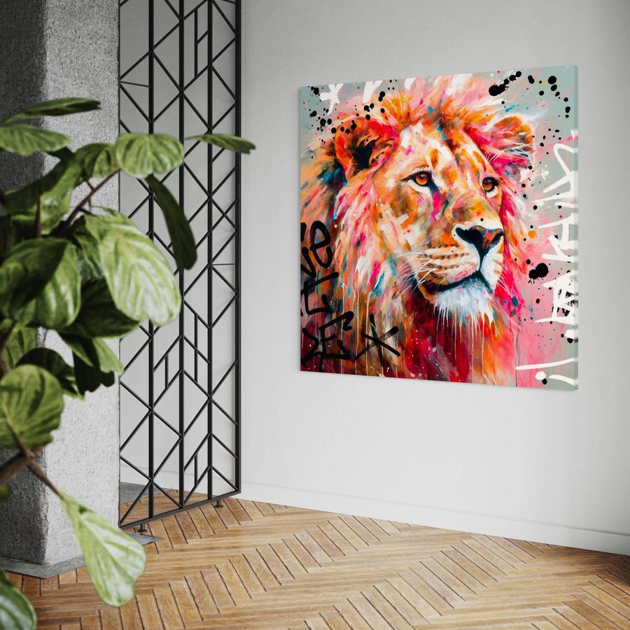 Pittura pop art di un leone maestoso - Cadre Déco Design
